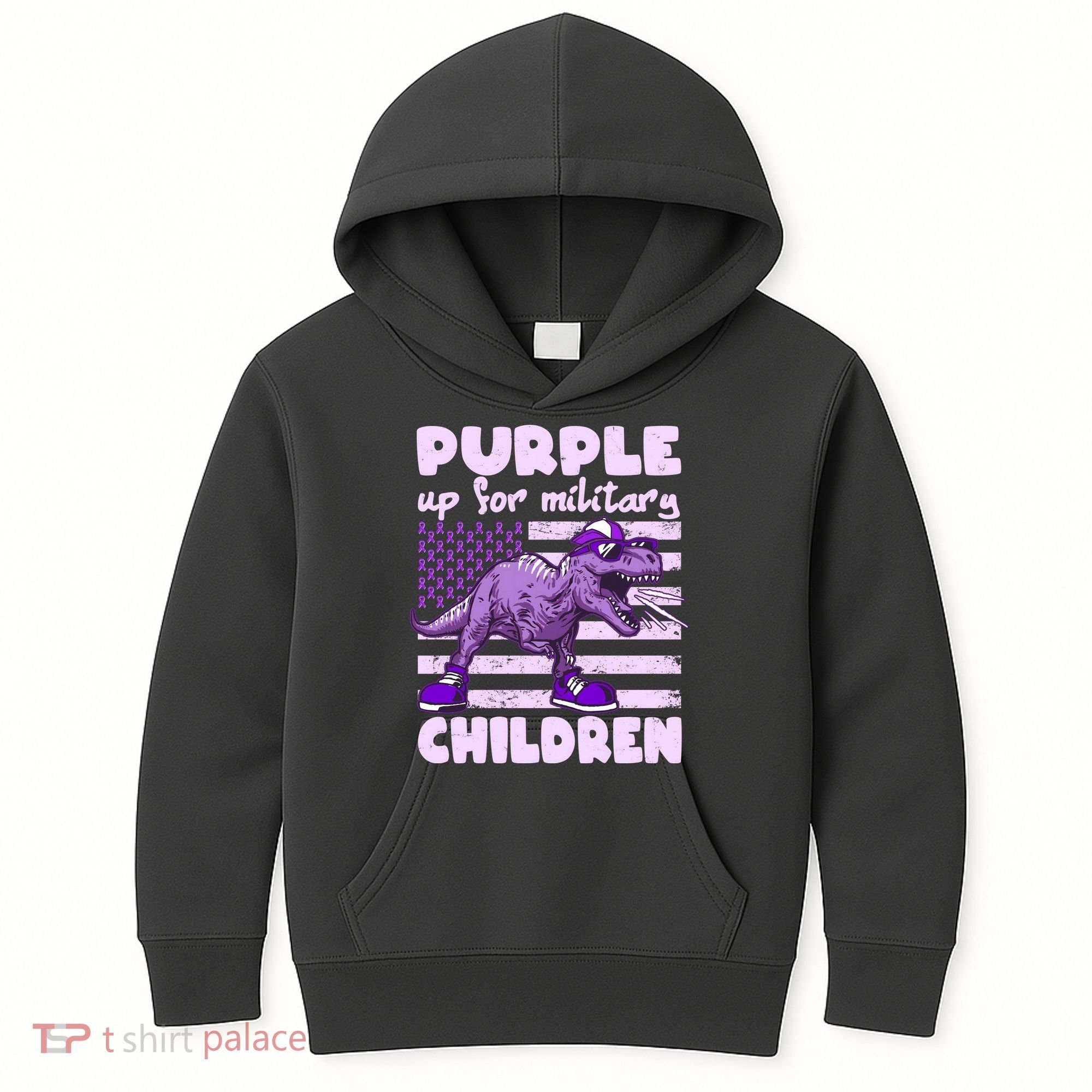 Purple Up For Military Children TRex Dinosaur Kids Hoodie