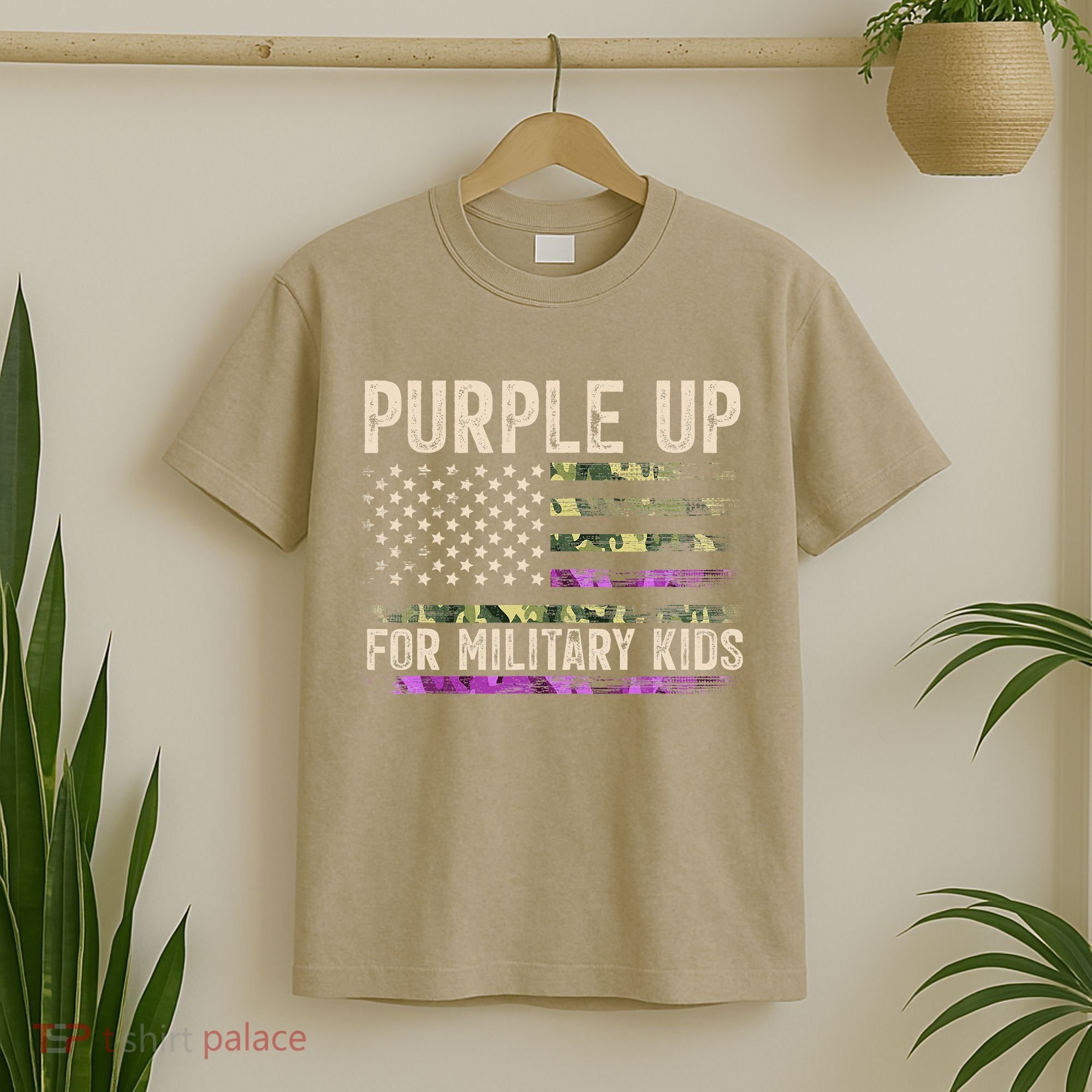 Purple Up For Military Military Child Month USA Flag T-Shirt