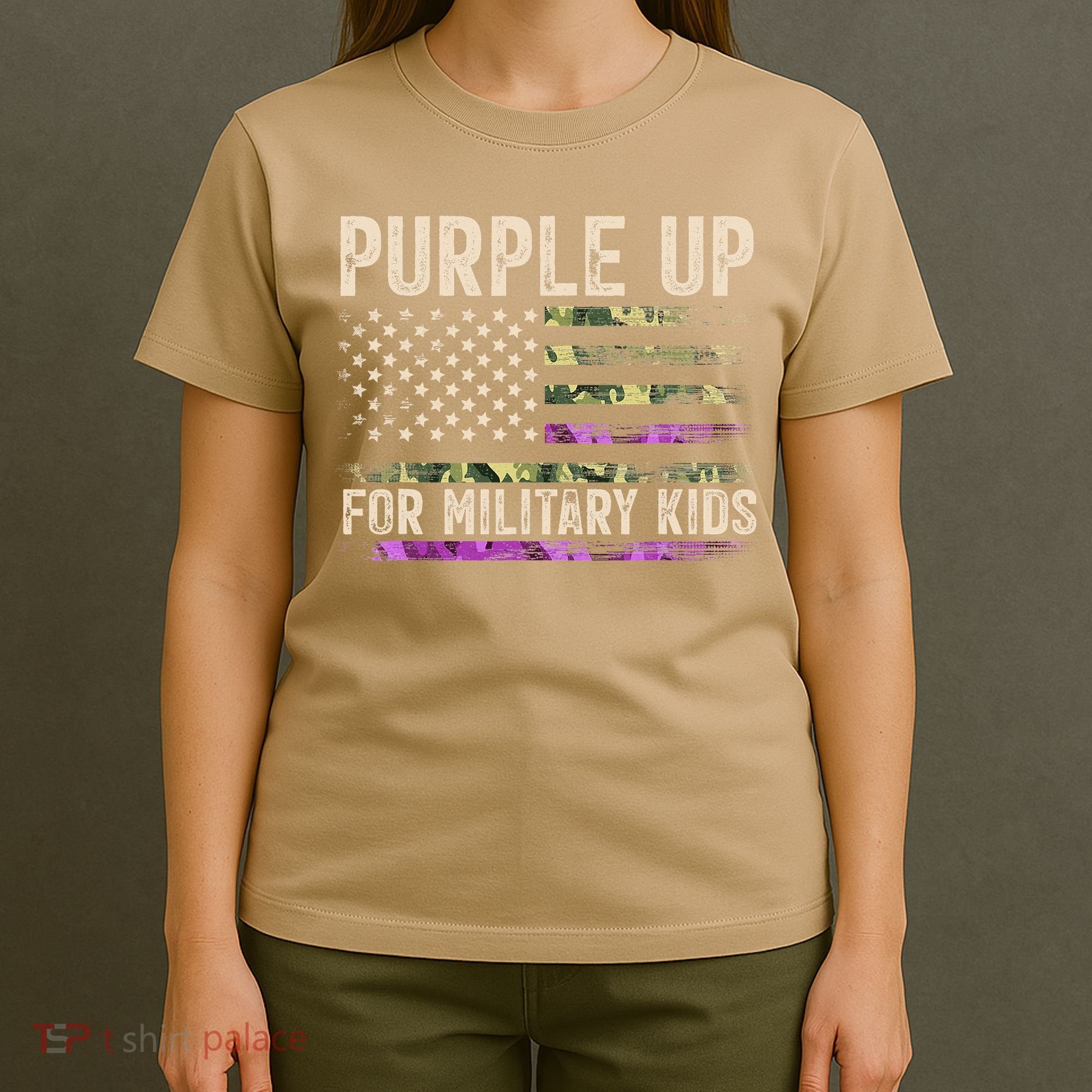 Purple Up For Military Military Child Month USA Flag T-Shirt