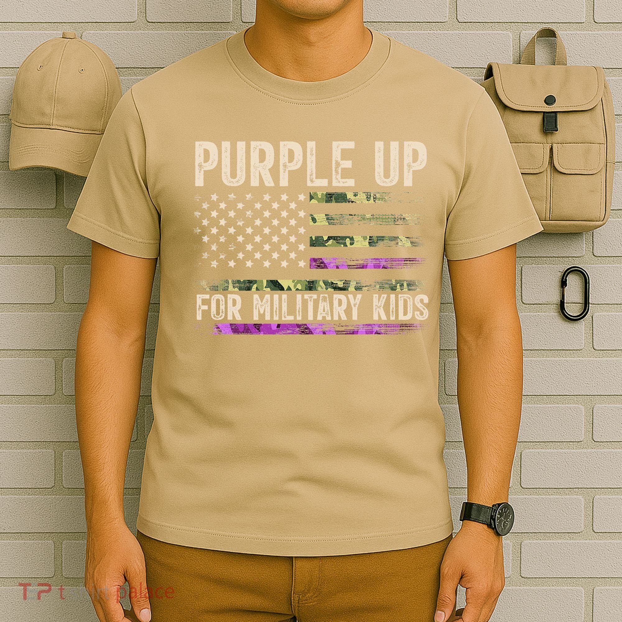 Purple Up For Military Military Child Month USA Flag T-Shirt