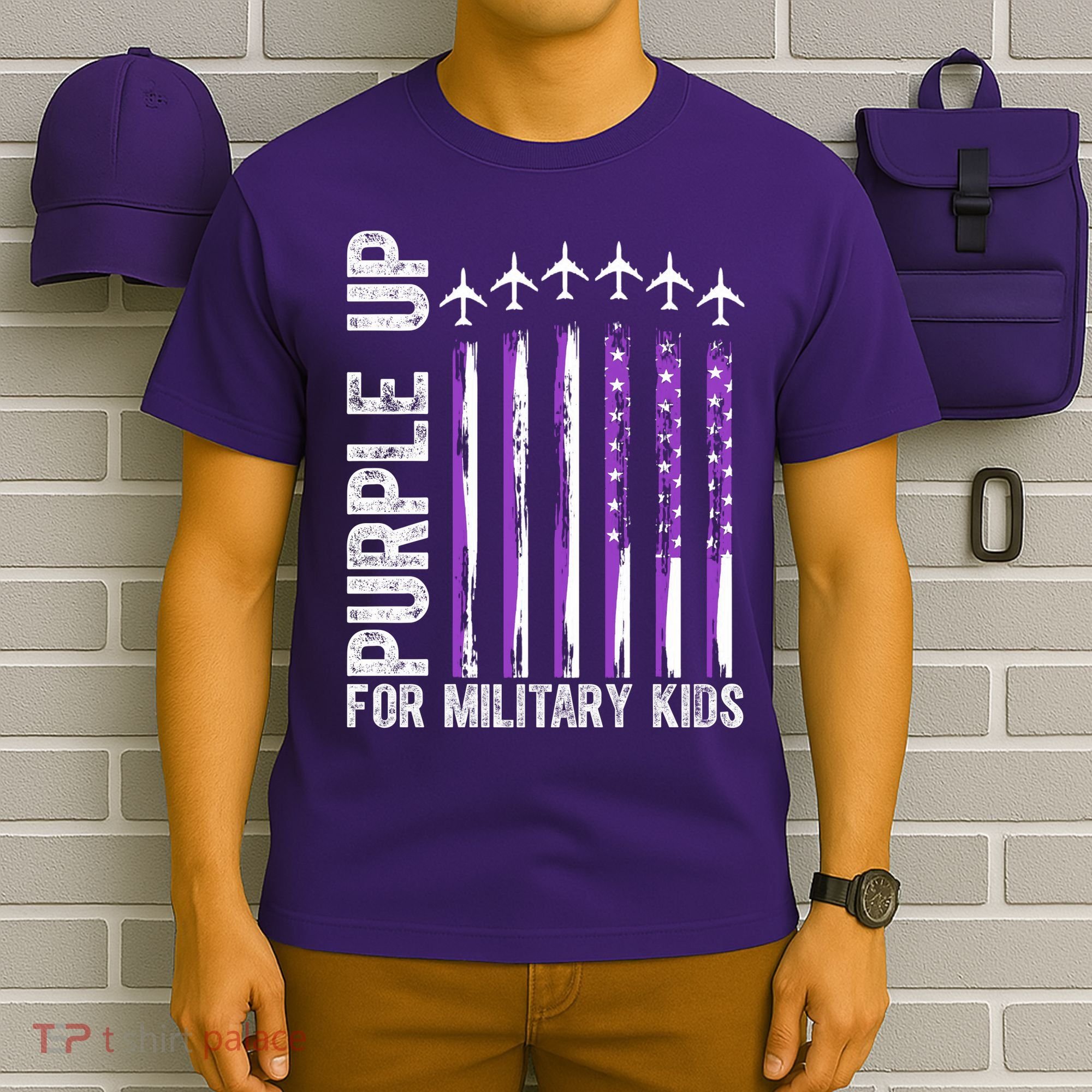 Purple Up For Military Kids Flag Military Month T-Shirt