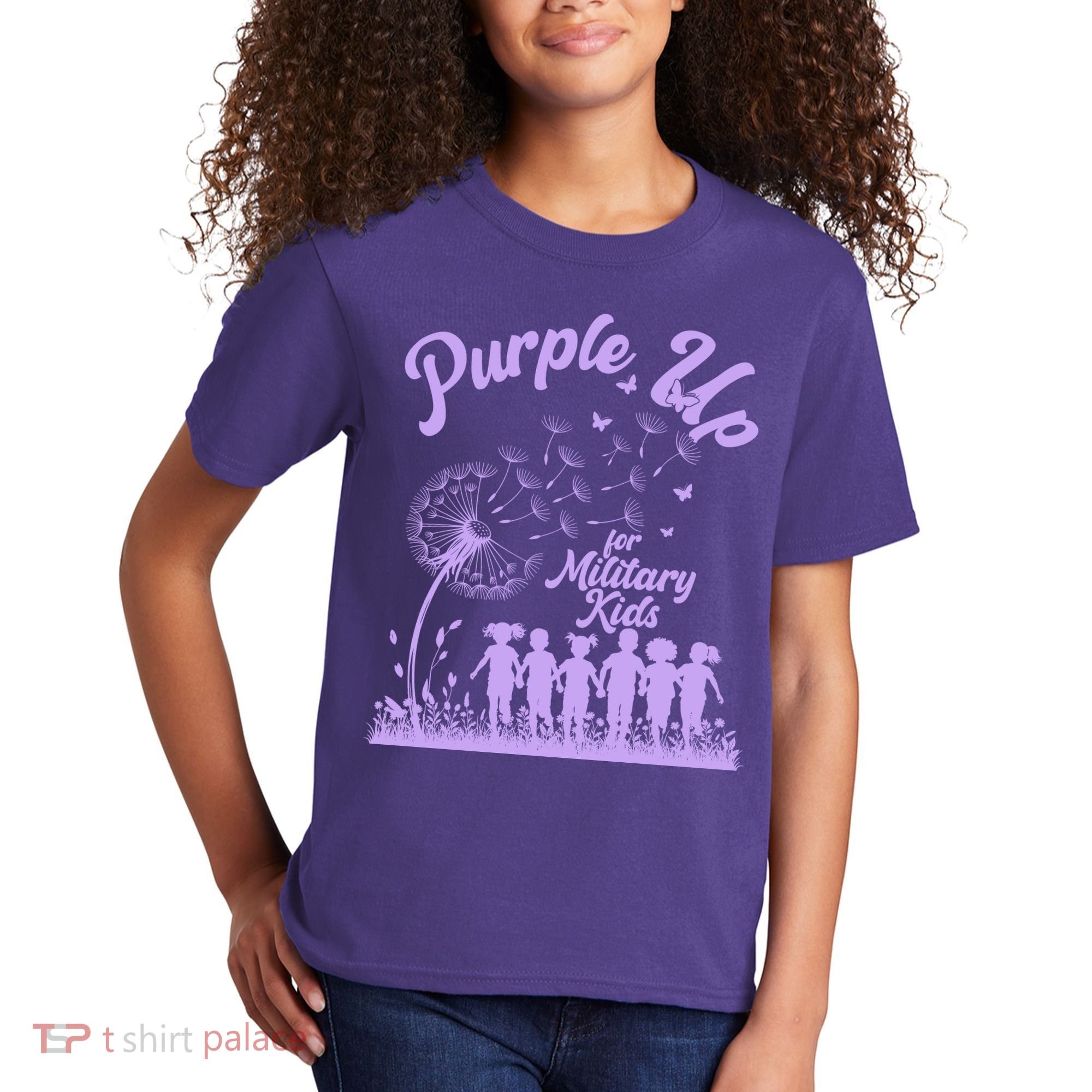 Purple Up For Military Kids Dandelion Kids T-Shirt