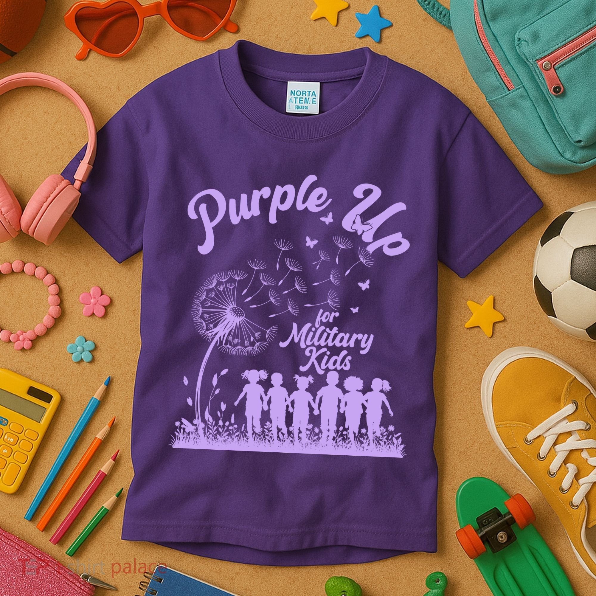 Purple Up For Military Kids Dandelion Kids T-Shirt