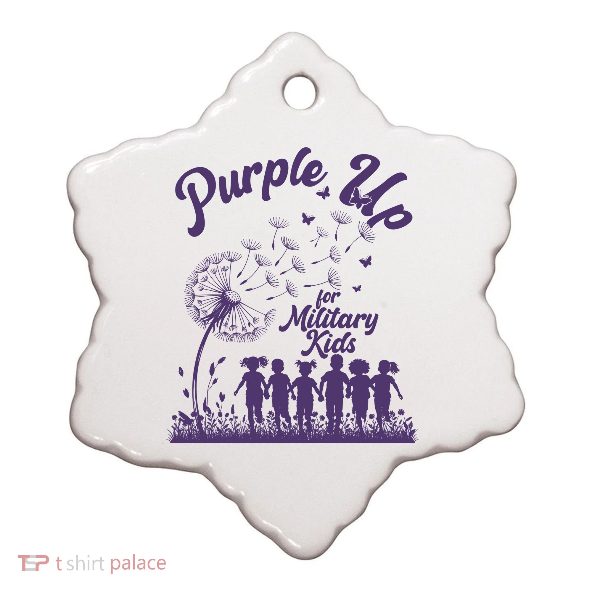 Purple Up For Military Kids Dandelion Ceramic Ornament