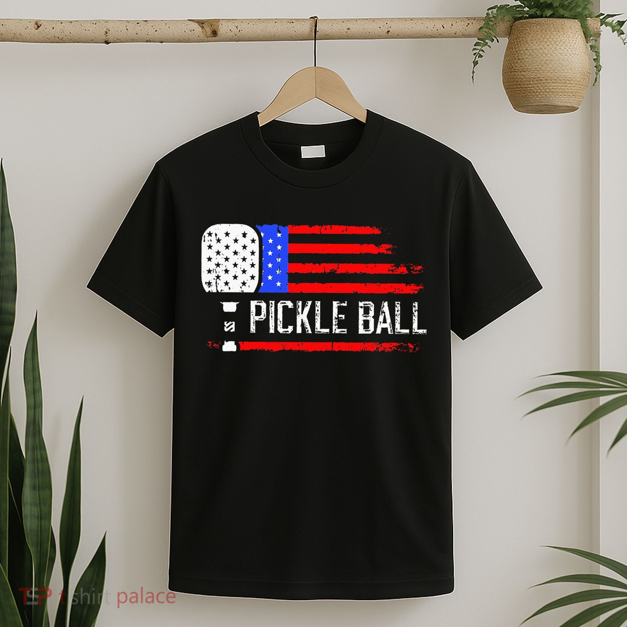 Pickleball US Flag Vintage Pickleball Paddle T-Shirt
