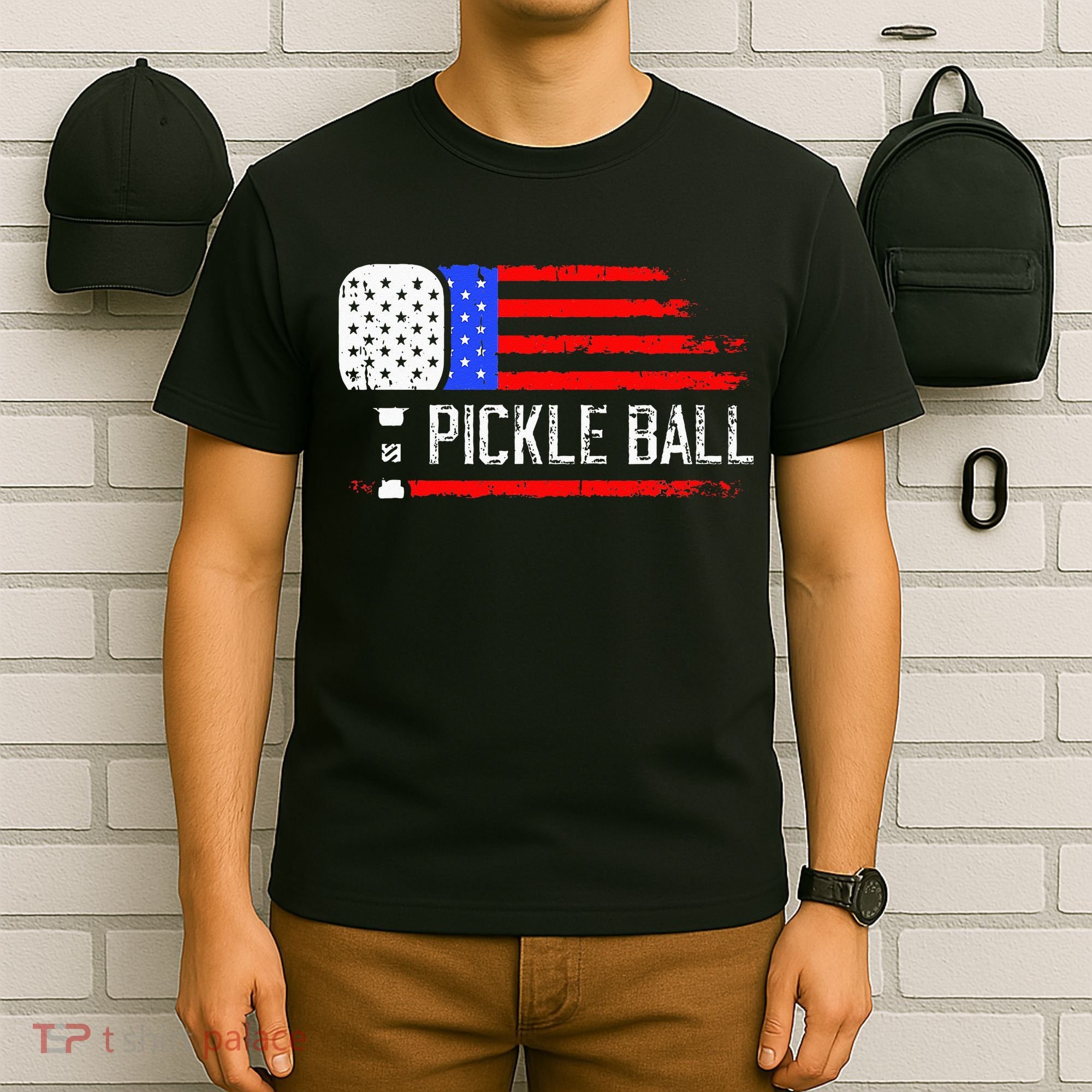 Pickleball US Flag Vintage Pickleball Paddle T-Shirt