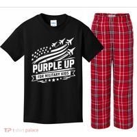 Purple Up For Military Kids American Flag Kids Plaid Pajama Set thumb 0