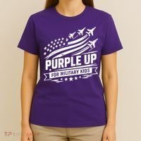Purple Up For Military Kids American Flag T-Shirt thumb 4