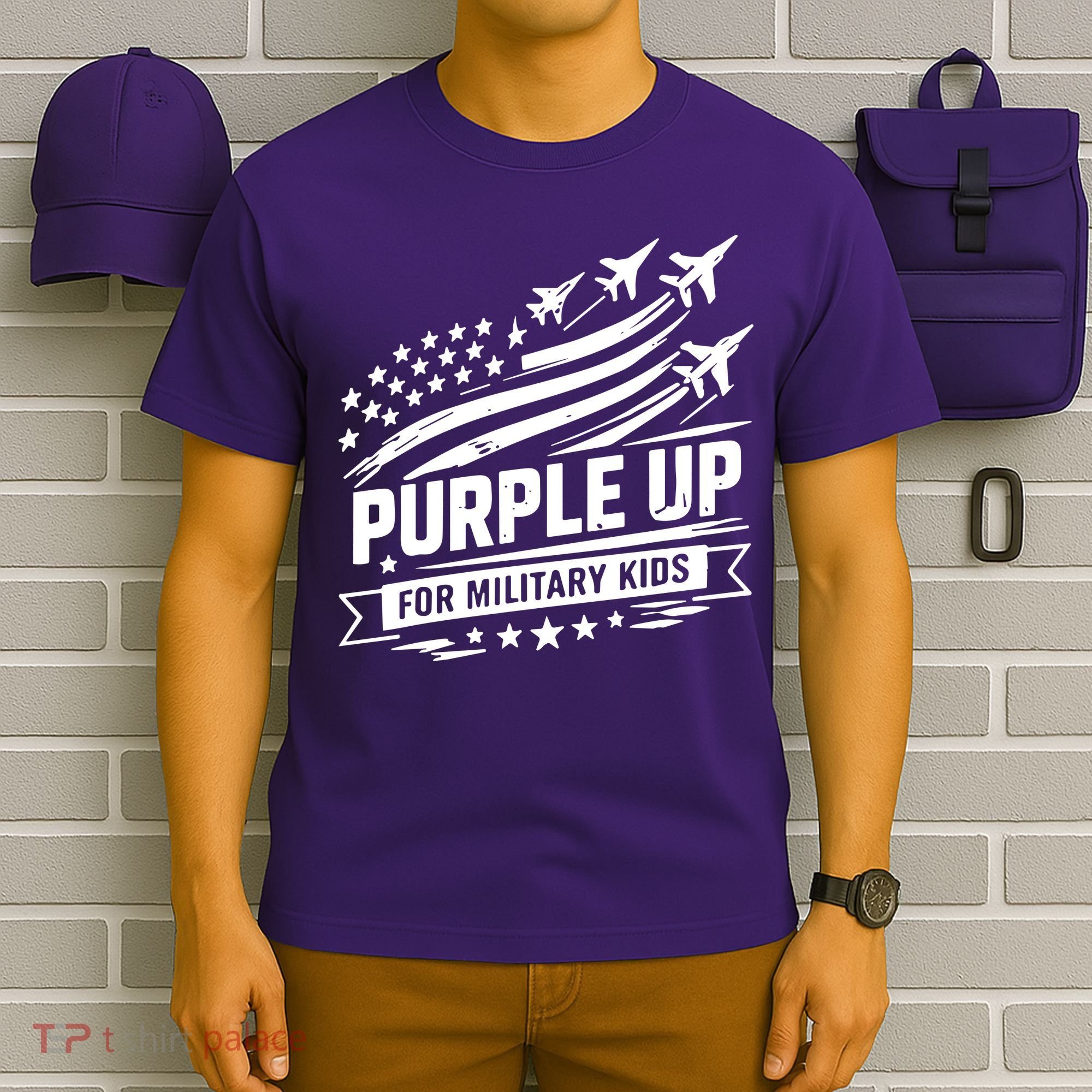Purple Up For Military Kids American Flag T-Shirt