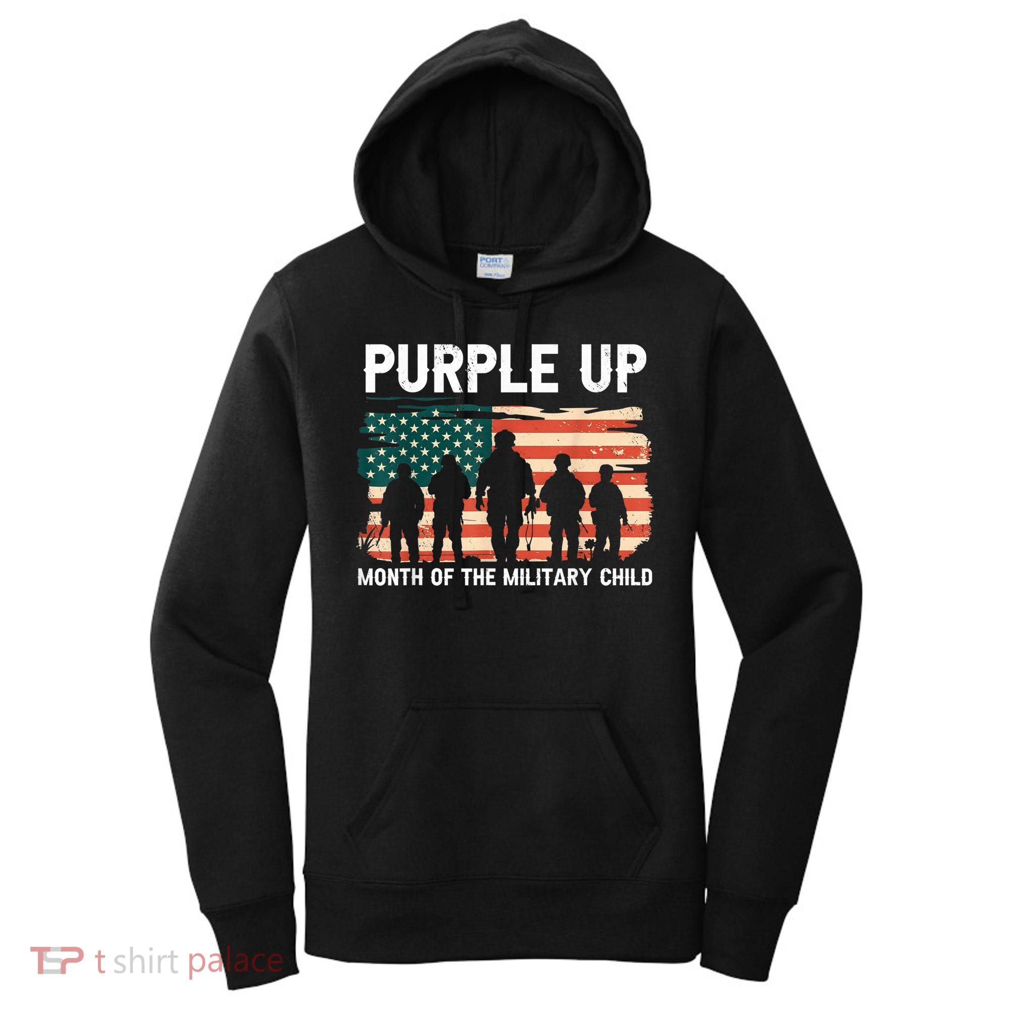Purple Up For Military Kid Military Child Month US Flag Women's Hoodie