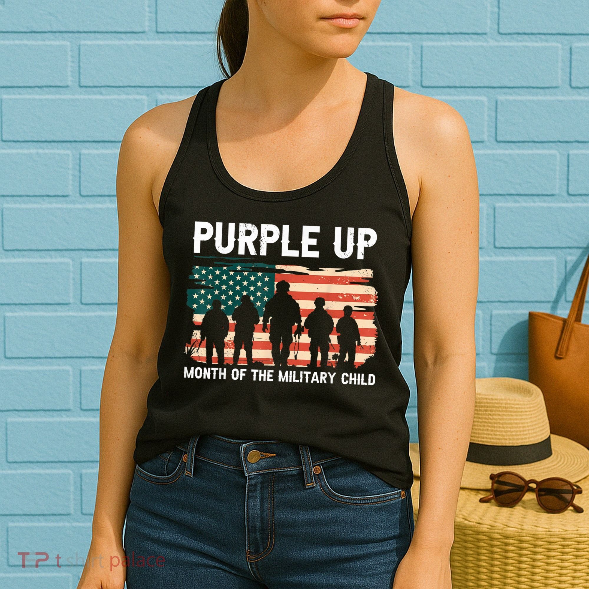 Purple Up For Military Kid Military Child Month US Flag Women's Tank Top