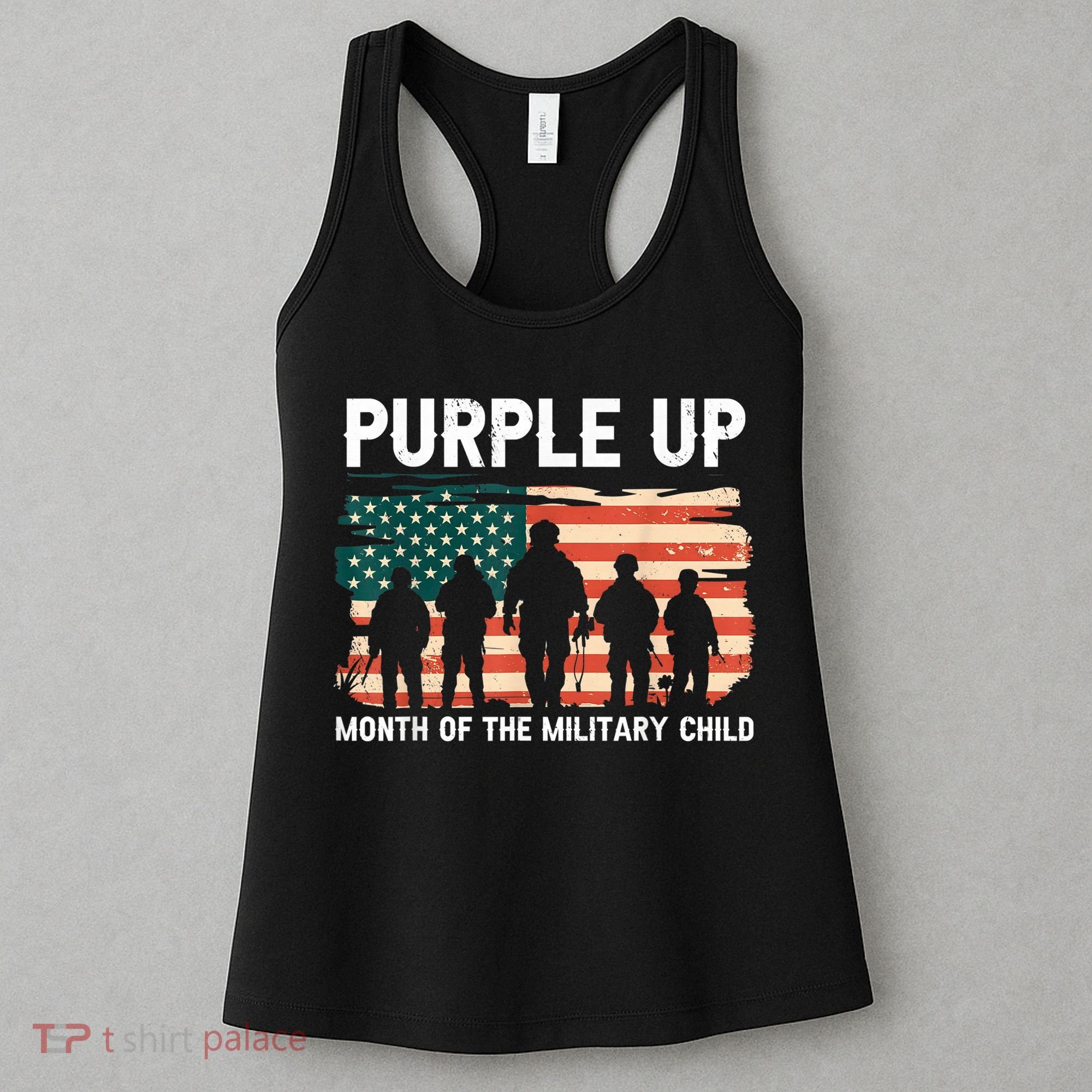 Purple Up For Military Kid Military Child Month US Flag Women's Tank Top
