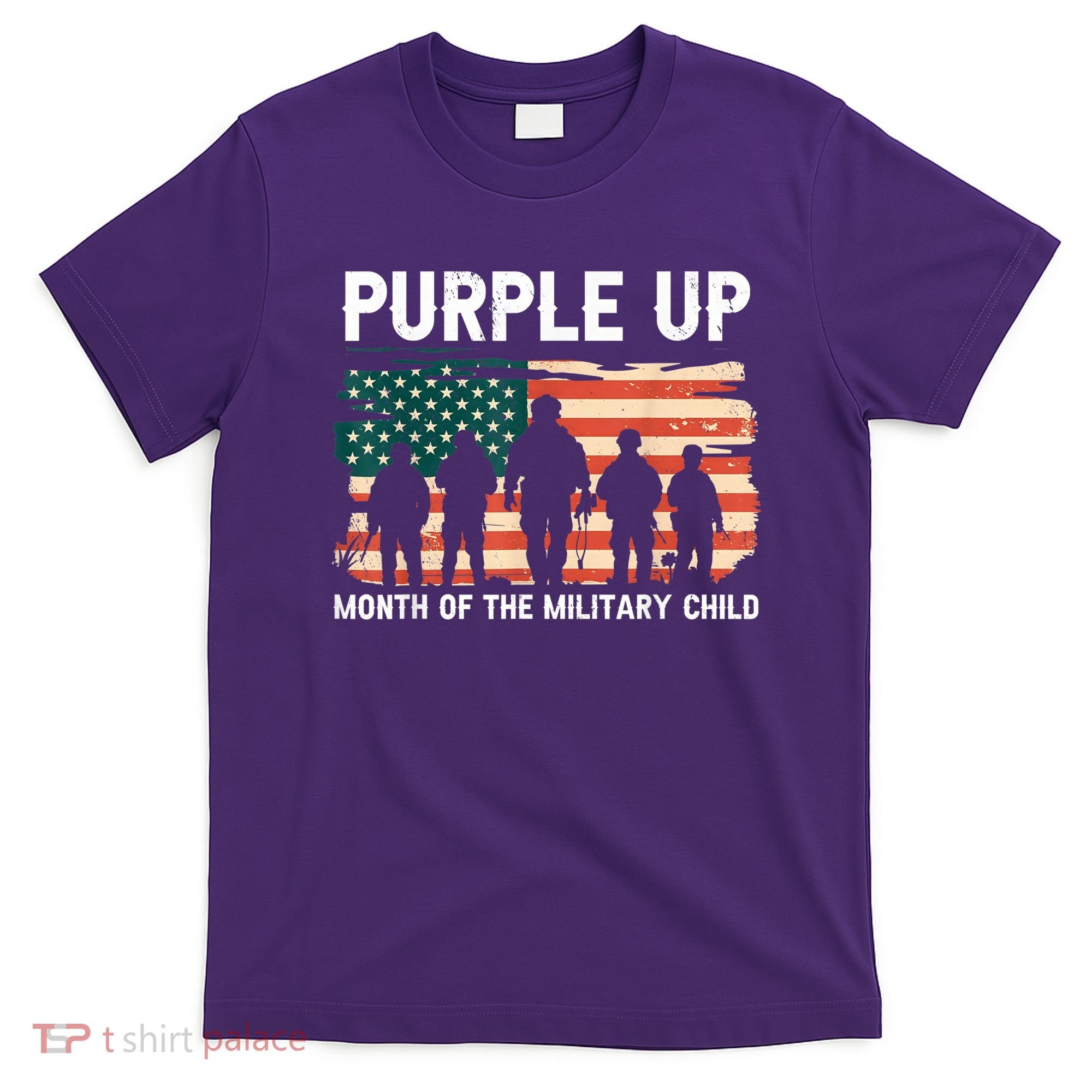 Purple Up For Military Kid Military Child Month US Flag T-Shirt