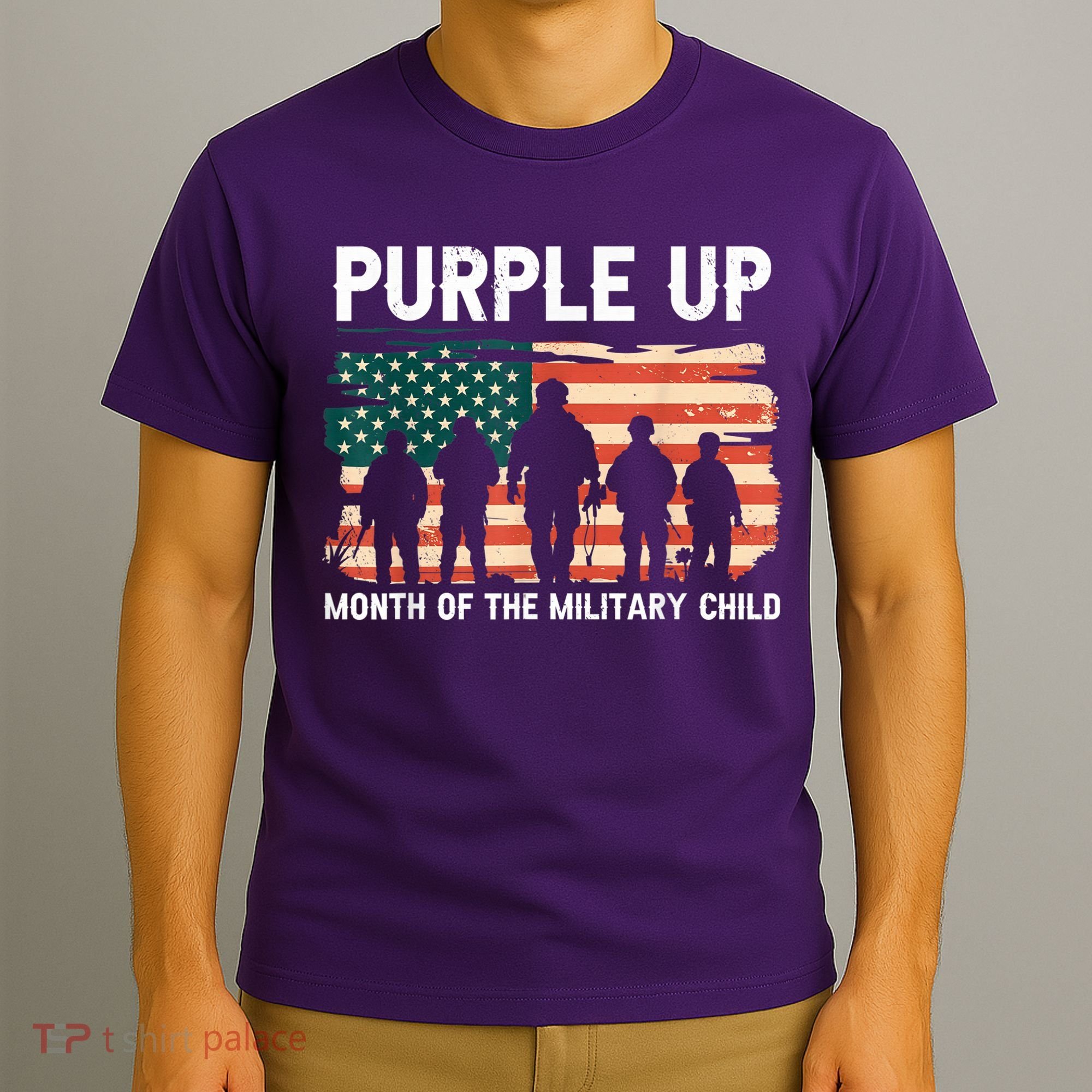 Purple Up For Military Kid Military Child Month US Flag T-Shirt