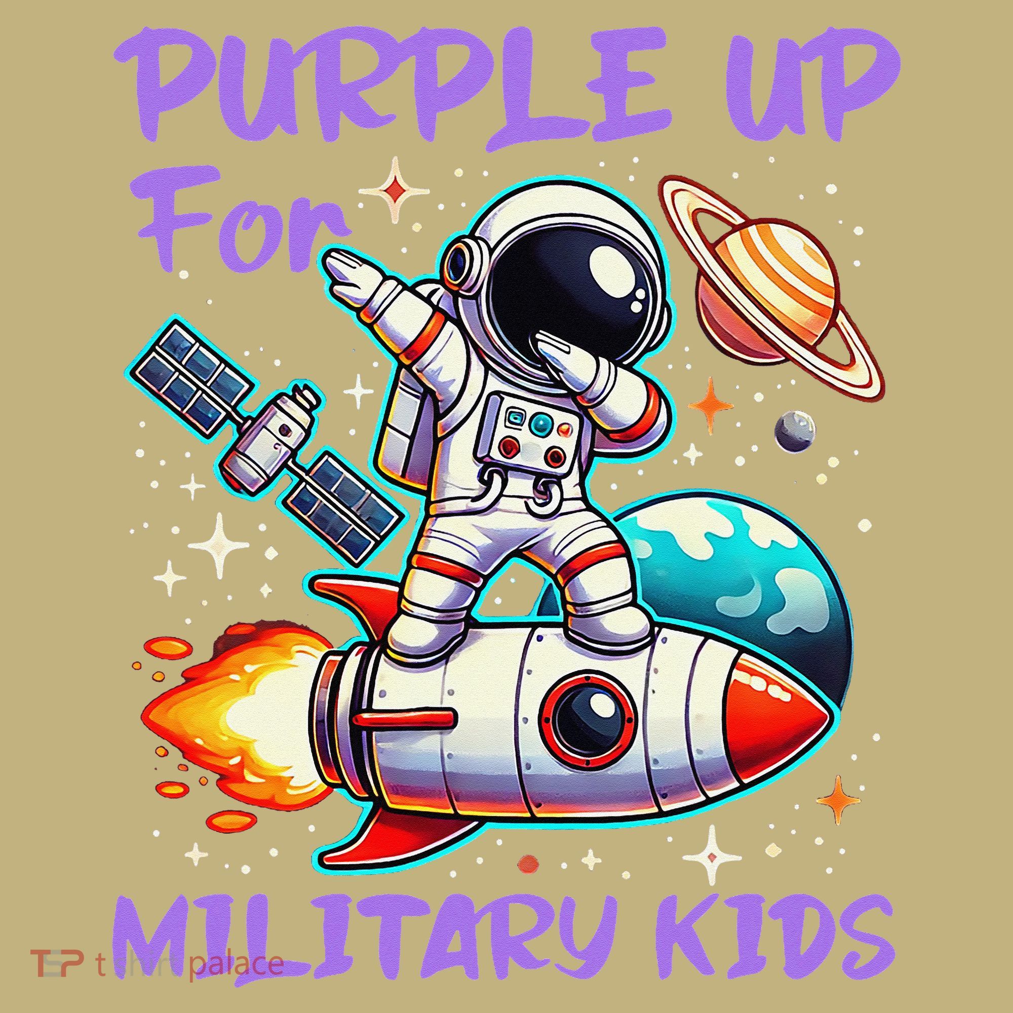 Purple Up For Military Military Child Month Astronaut Gift T-Shirt