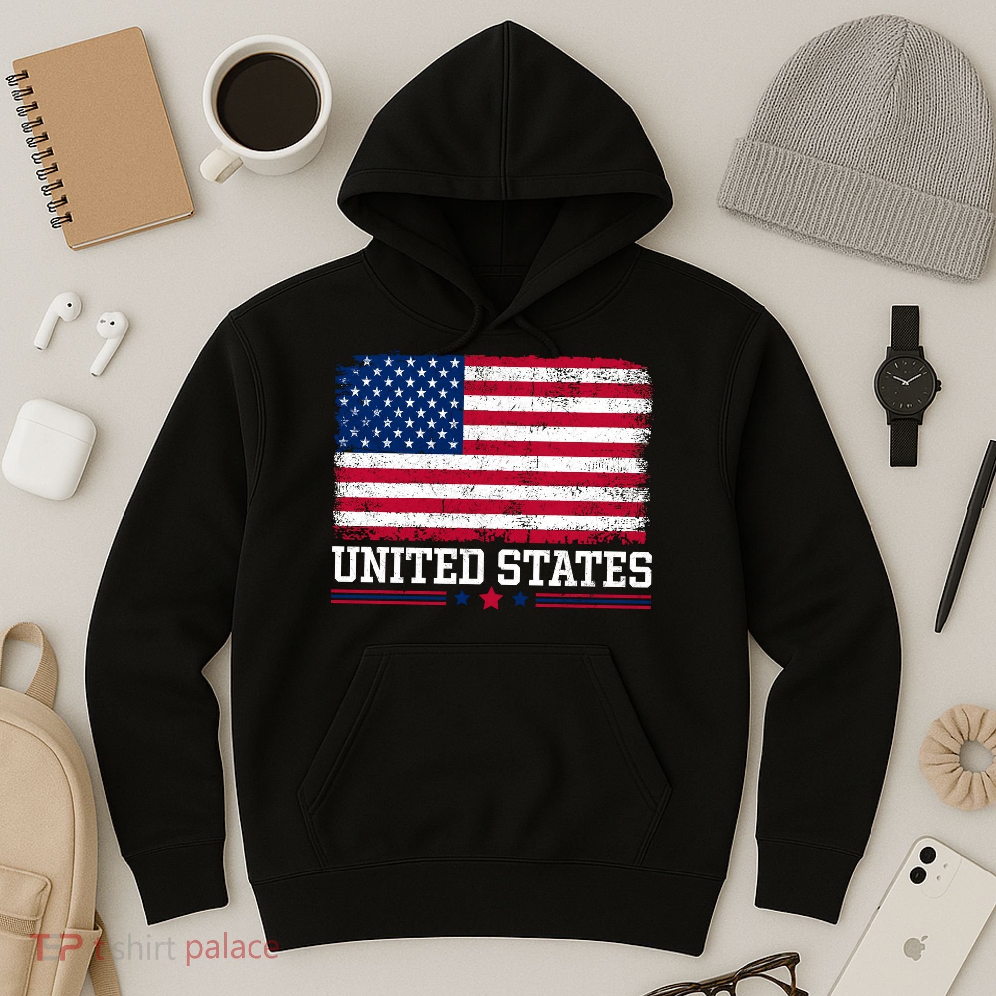 Patriotic USA Flag Grunge Style Apparel Gift Hoodie