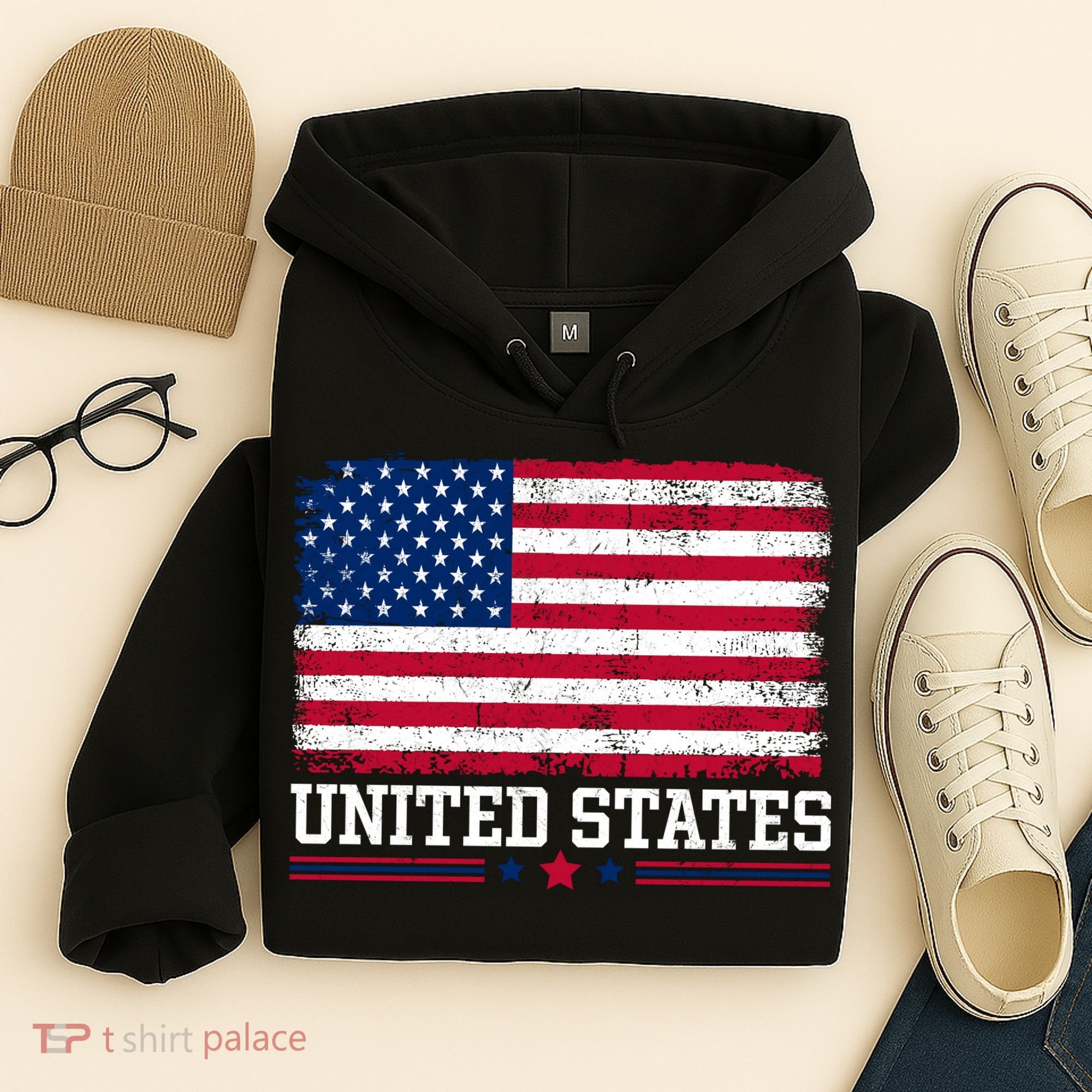 Patriotic USA Flag Grunge Style Apparel Gift Hoodie