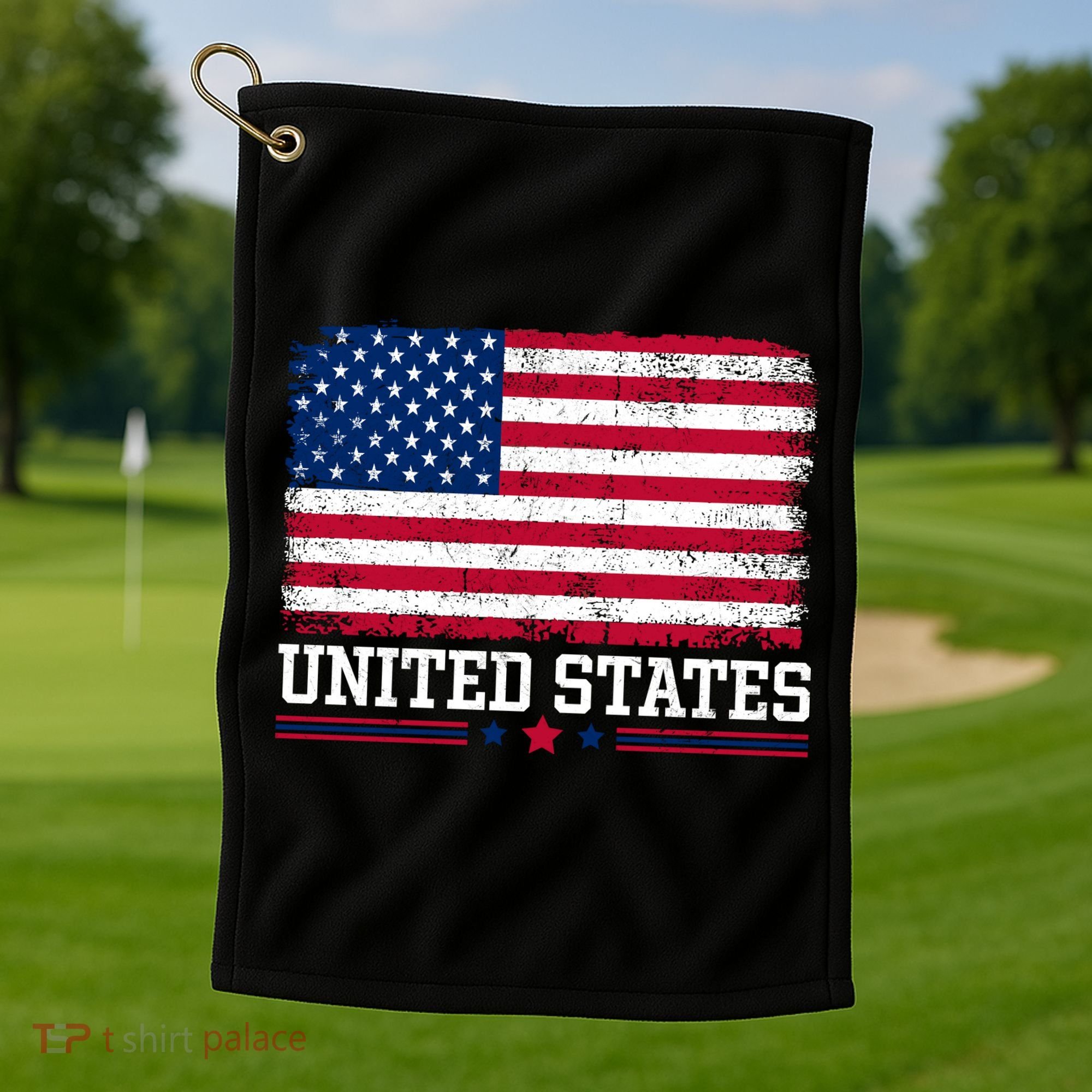 Patriotic USA Flag Grunge Style Apparel Gift Golf Towel