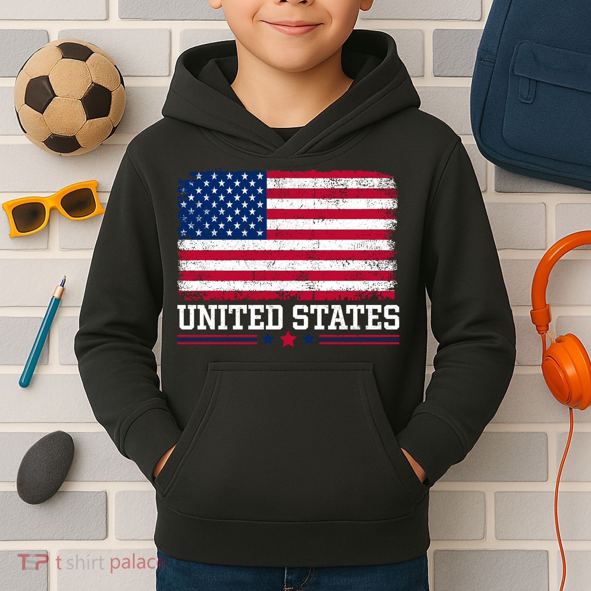 Patriotic USA Flag Grunge Style Apparel Gift Kids Hoodie