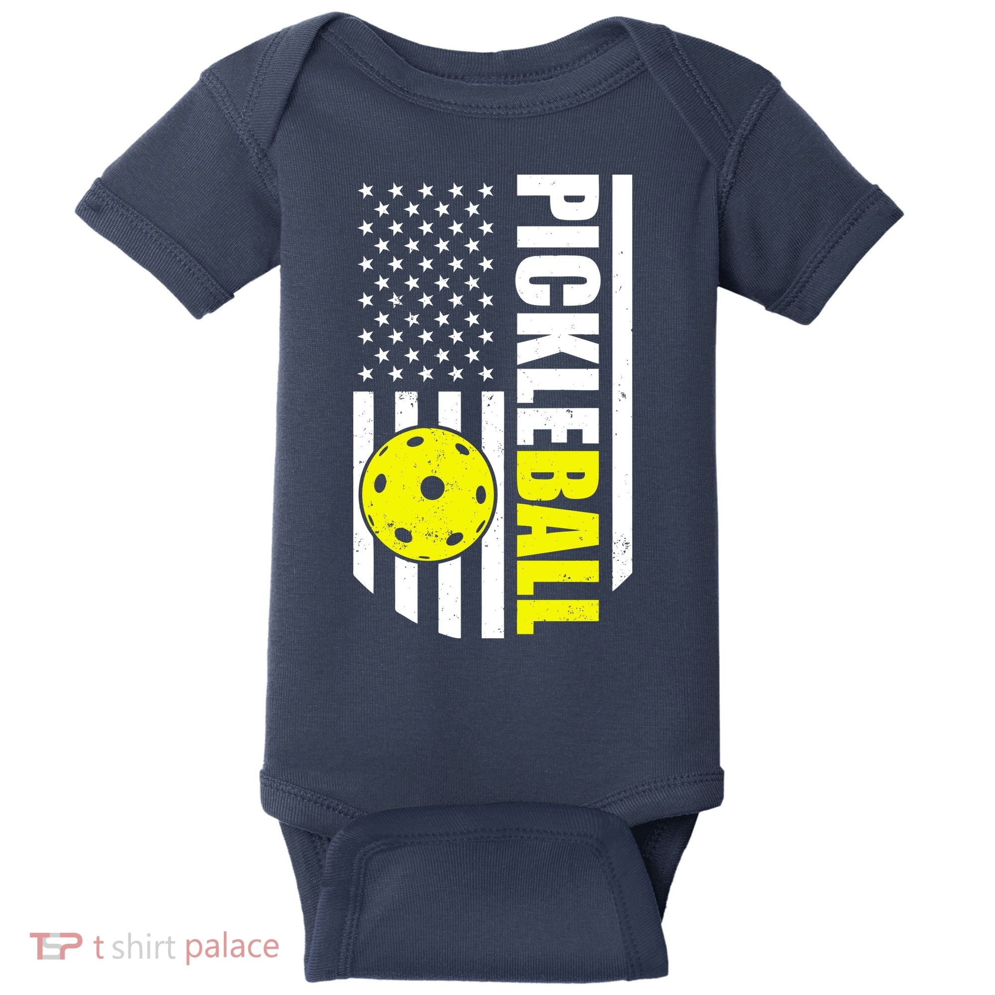 Pickleball USA Flag Love Playing Pickle Ball Baby Bodysuit