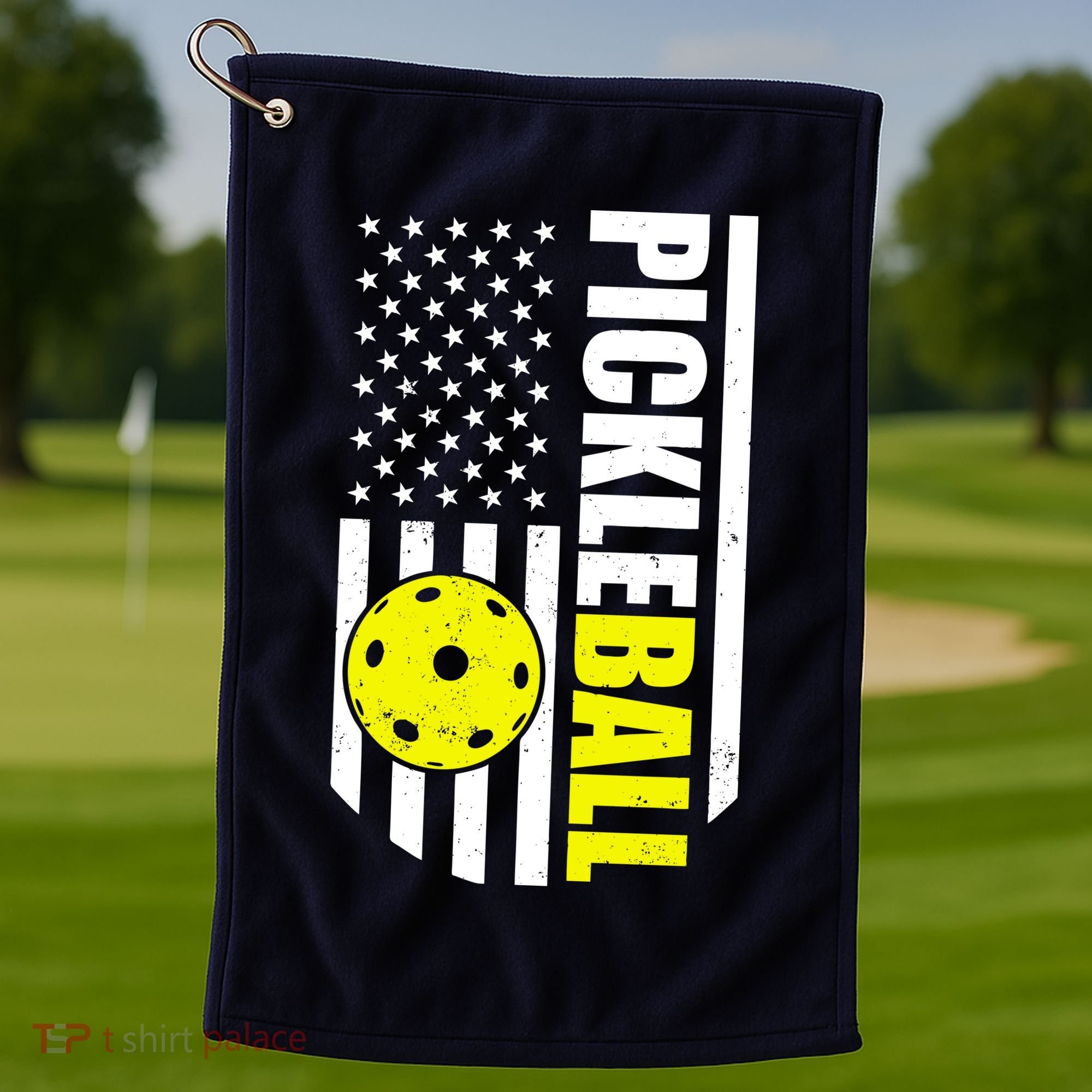 Pickleball USA Flag Love Playing Pickle Ball Golf Towel
