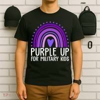 Purple Up For Miliartykids Rainbow Heart T-Shirt thumb 6