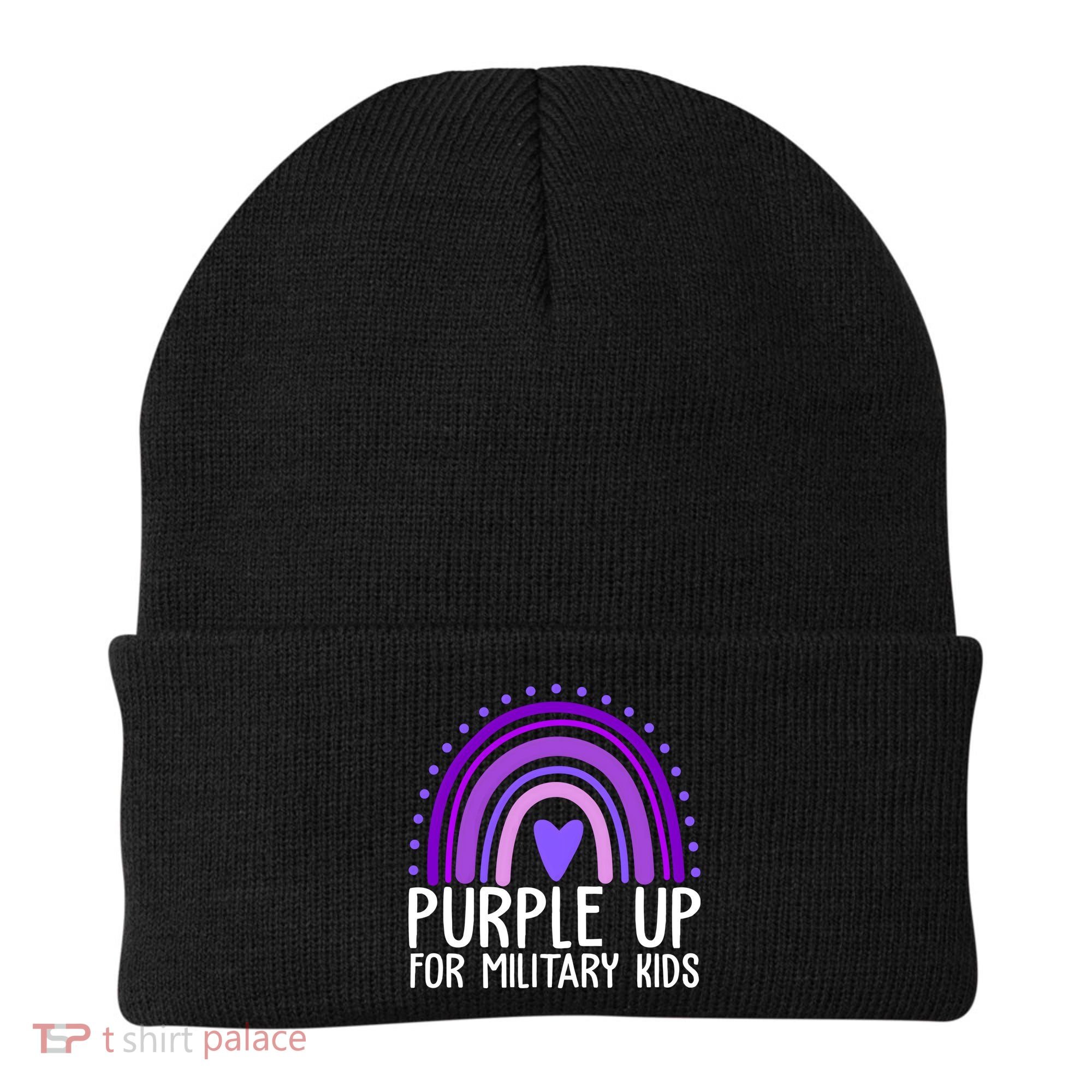 Purple Up For Miliartykids Rainbow Heart Beanie