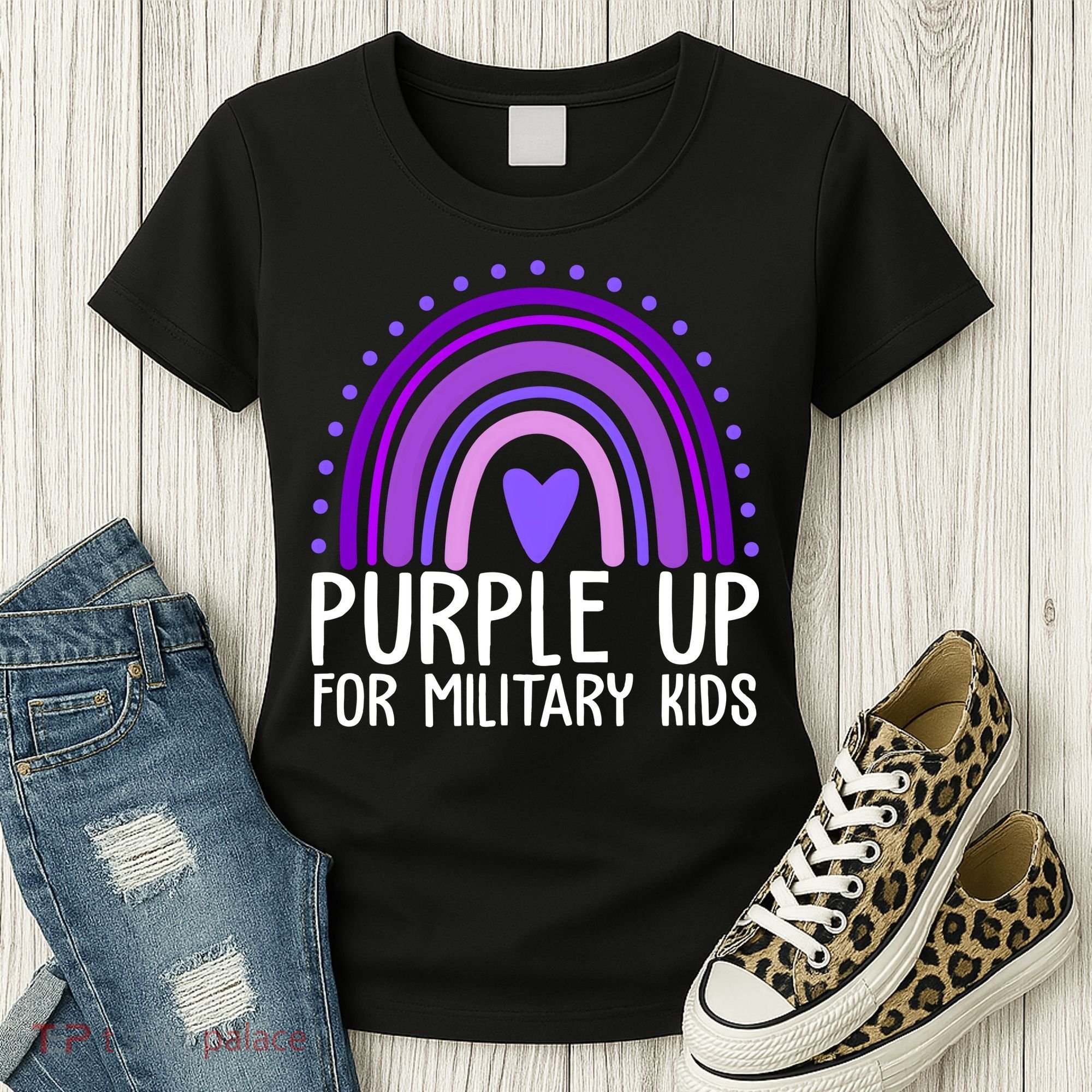 Purple Up For Miliartykids Rainbow Heart Women's T-Shirt