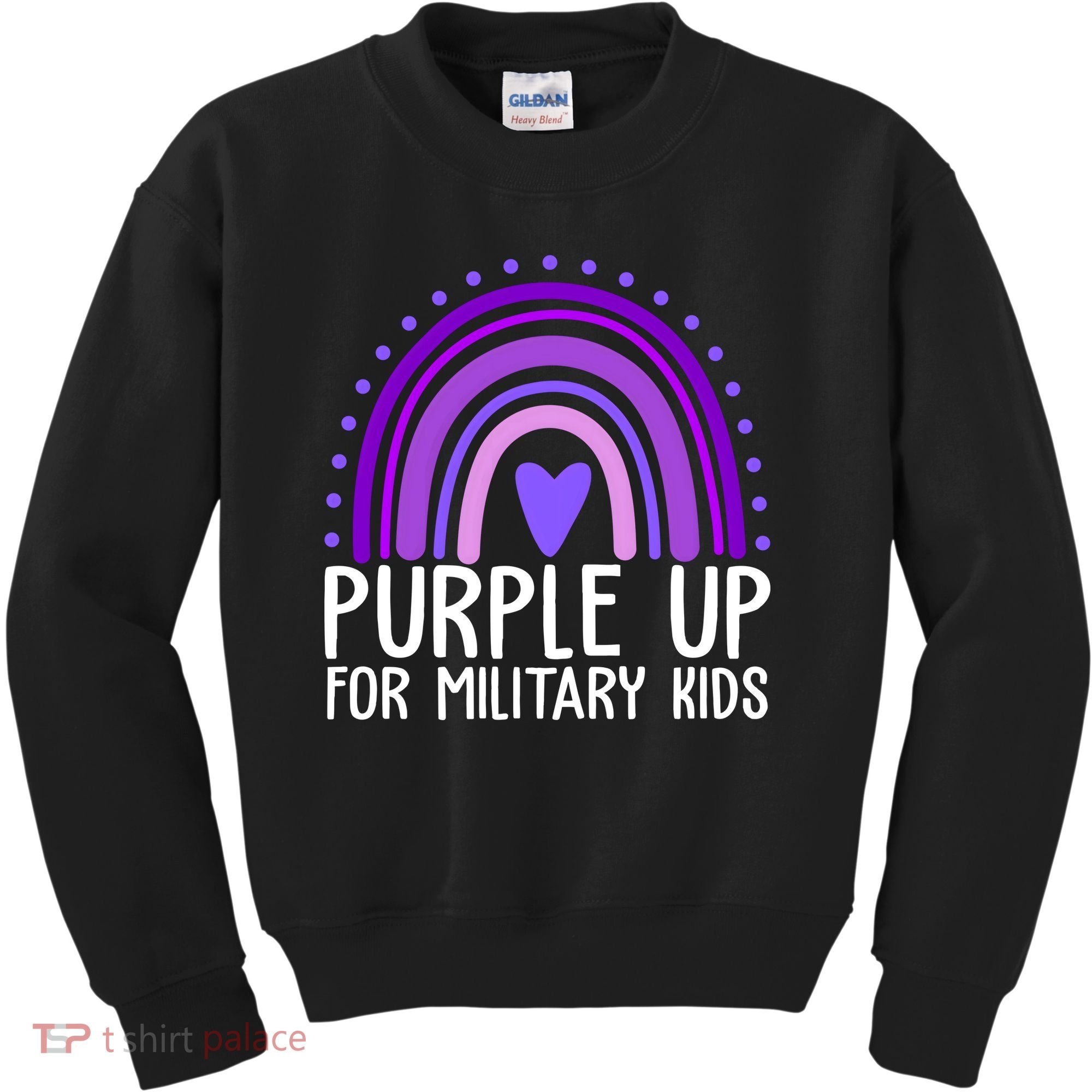 Purple Up For Miliartykids Rainbow Heart Kids Sweatshirt