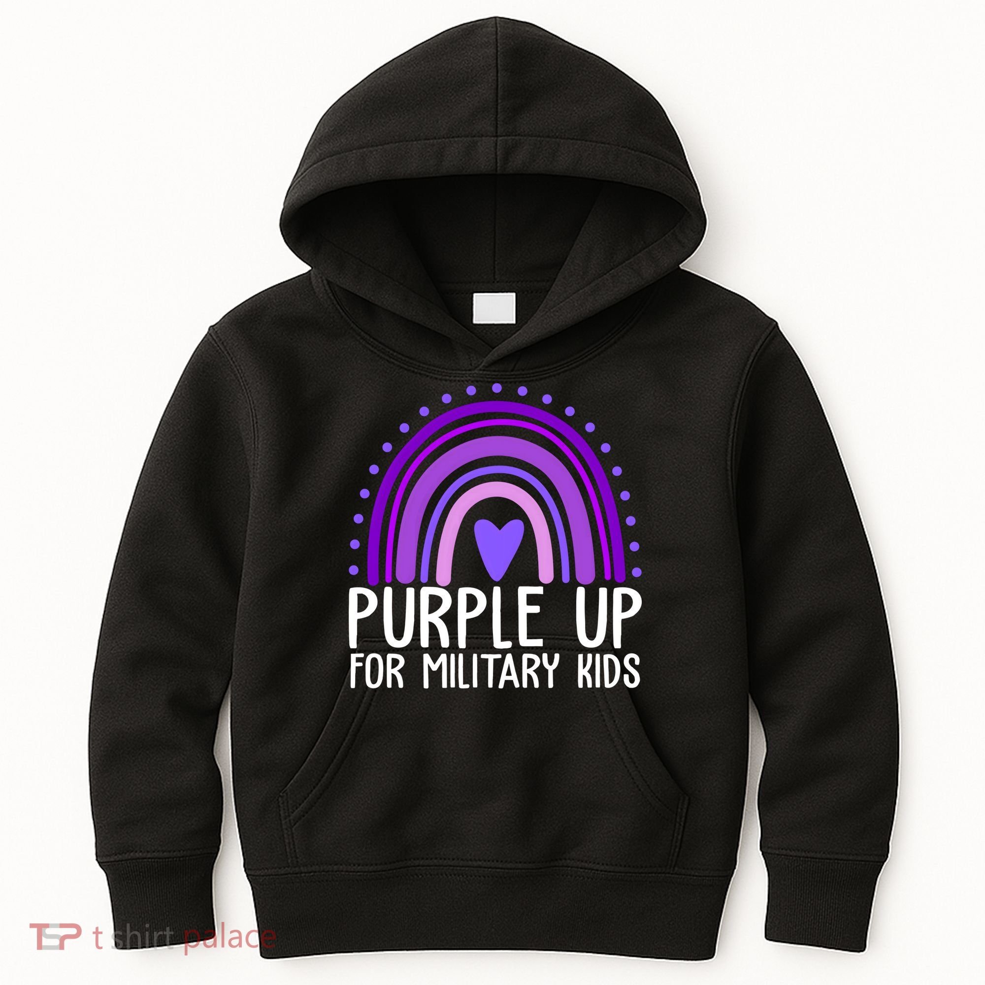 Purple Up For Miliartykids Rainbow Heart Kids Hoodie