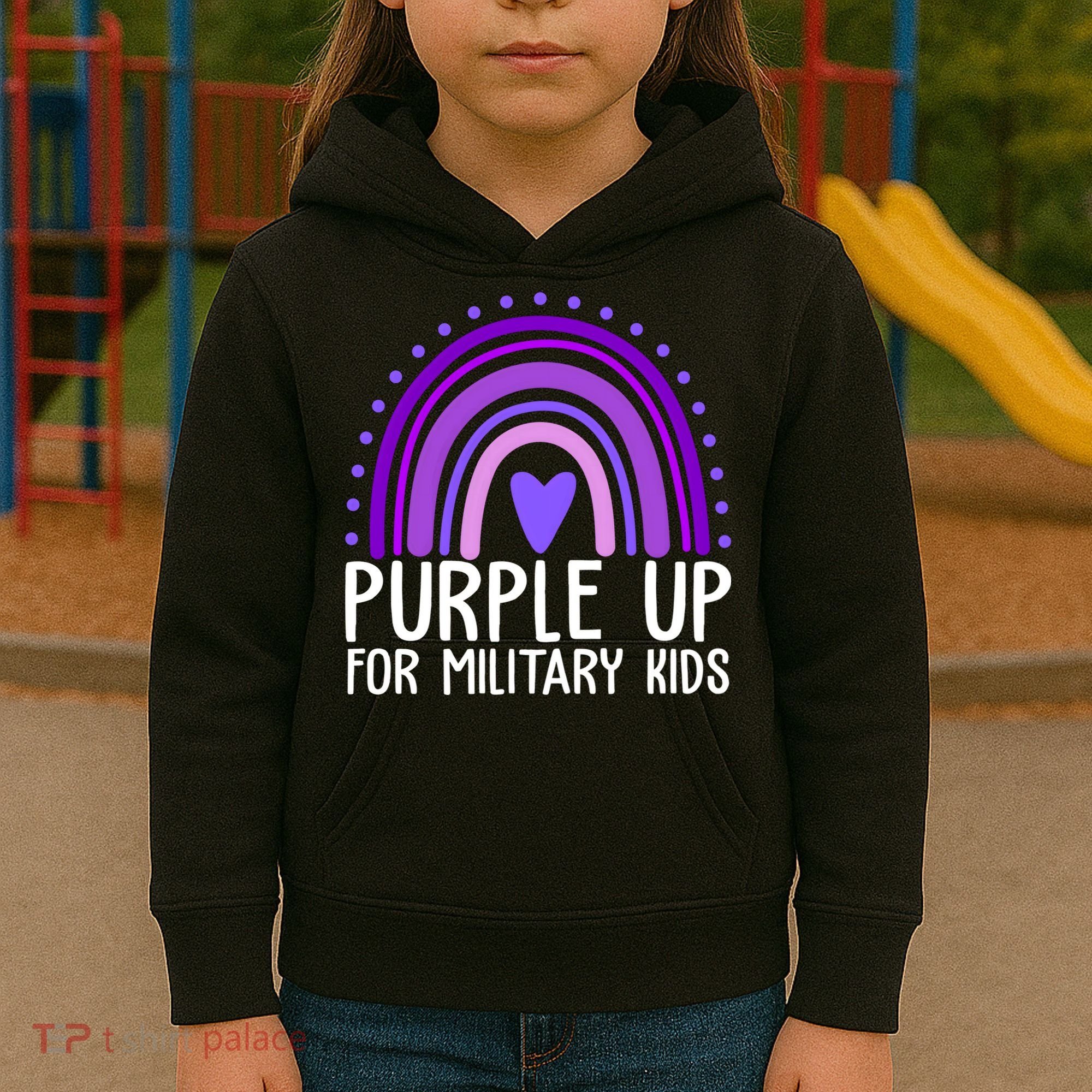 Purple Up For Miliartykids Rainbow Heart Kids Hoodie