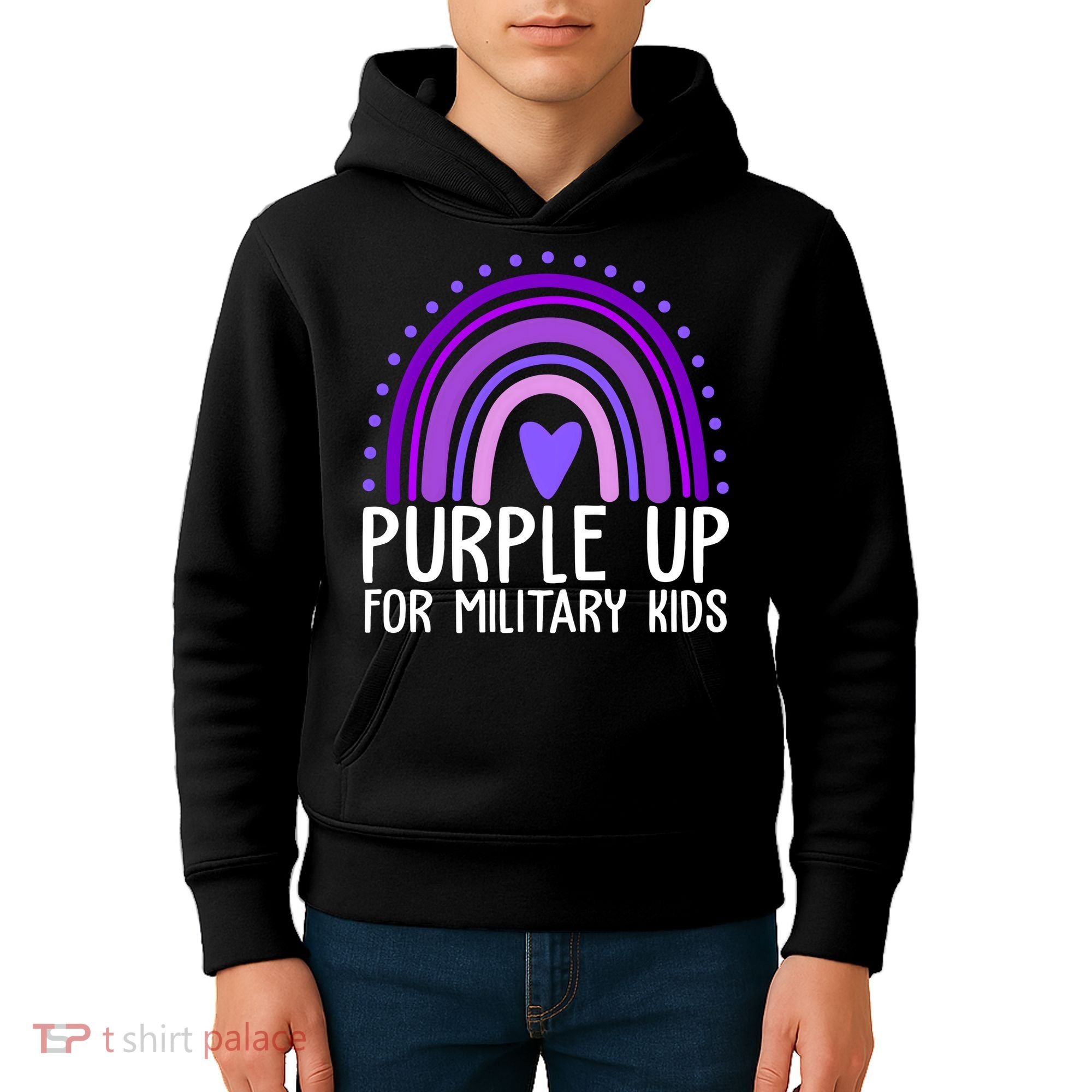 Purple Up For Miliartykids Rainbow Heart Kids Hoodie