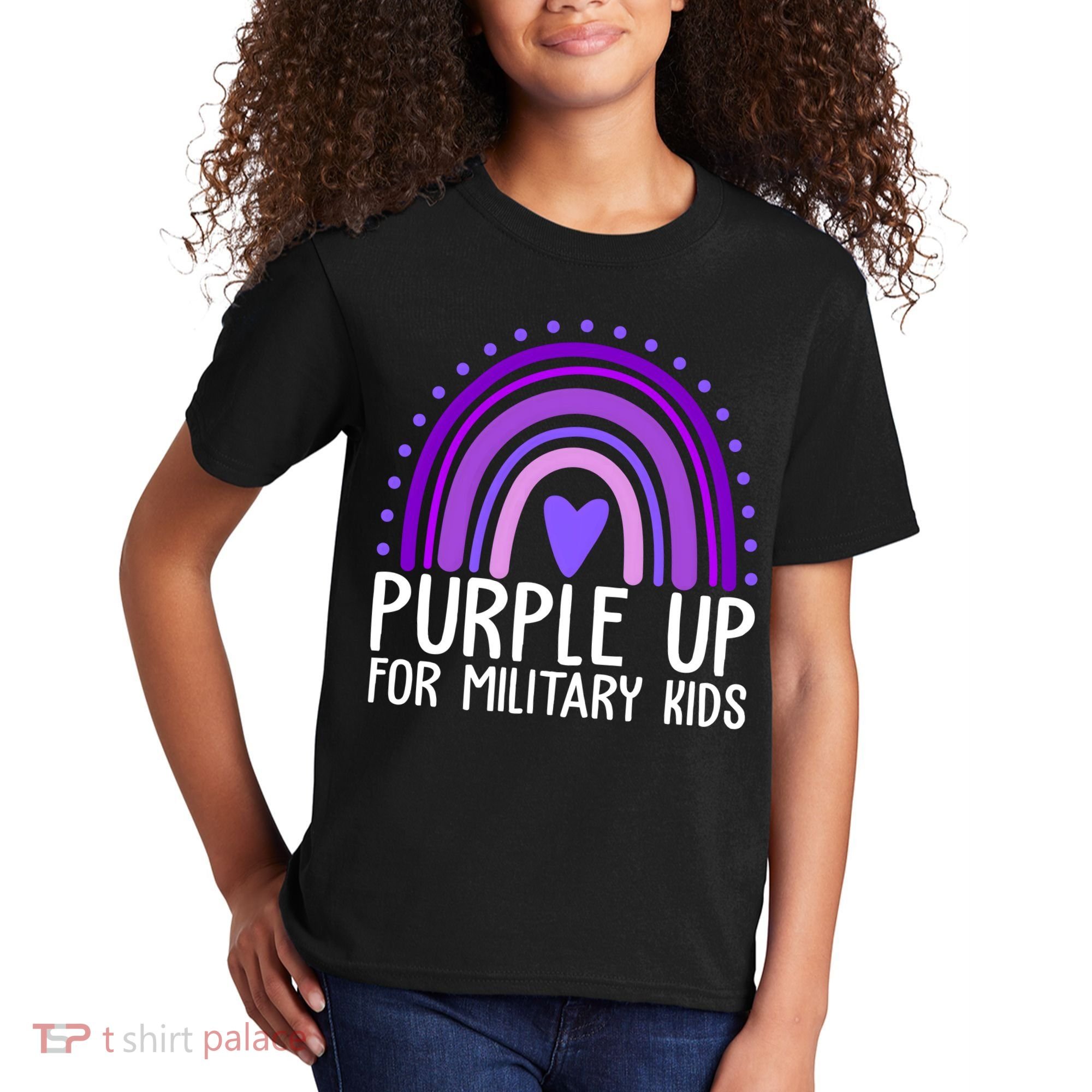 Purple Up For Miliartykids Rainbow Heart Kids T-Shirt