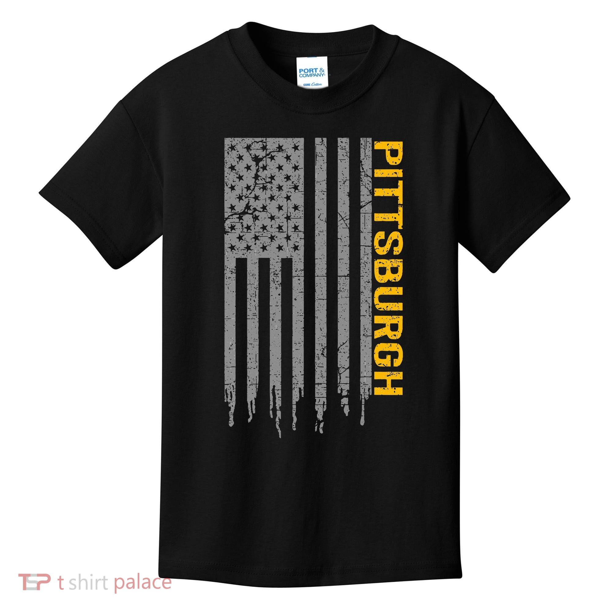 Pittsburgh Usa Flag Patriotic American From Pittsburgh Kids T-Shirt