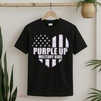 Purple Up For Military Children USA Flag Heart T-Shirt thumb 2