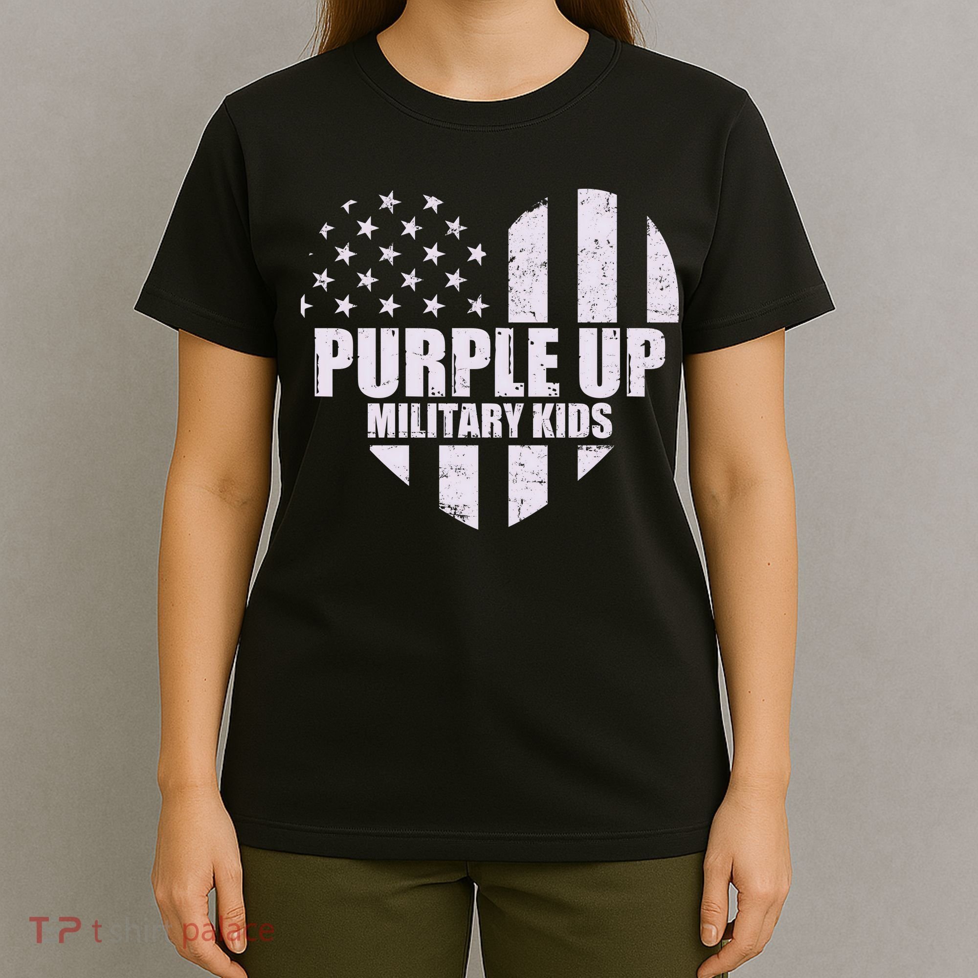 Purple Up For Military Children USA Flag Heart T-Shirt