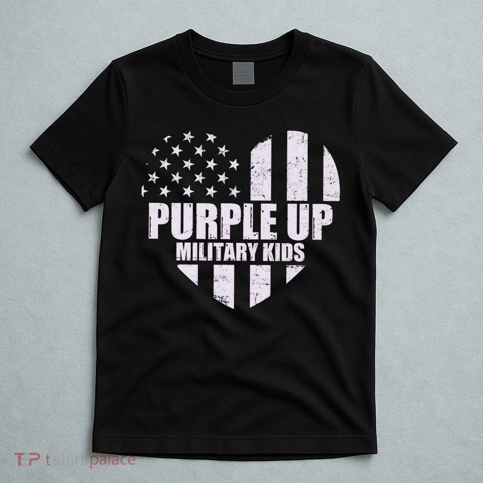 Purple Up For Military Children USA Flag Heart T-Shirt