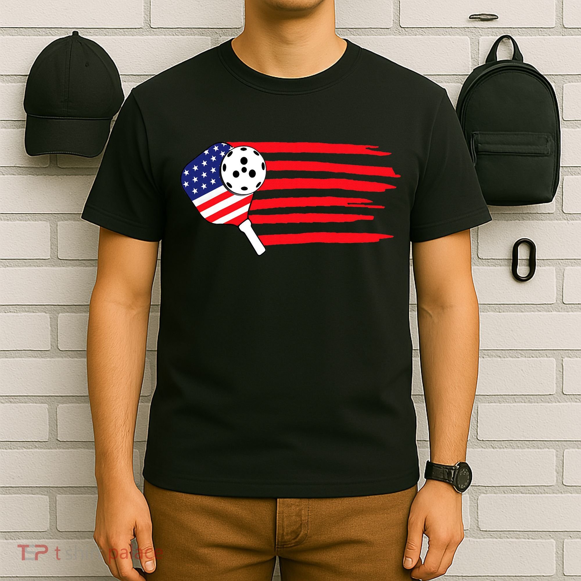 Pickleball US Flag American Patriotic Pickleball 4th of july T-Shirt