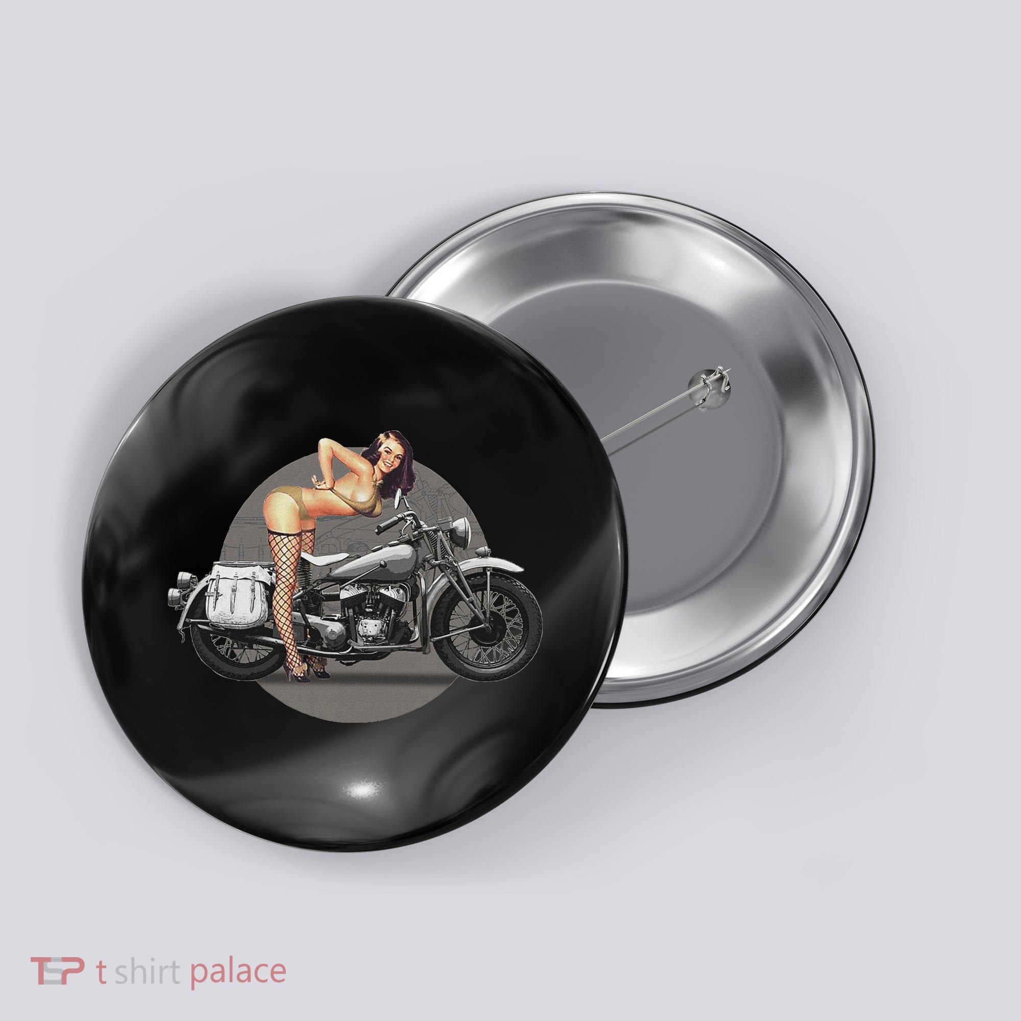 Pin Up Girl Classic Motorcycle Button