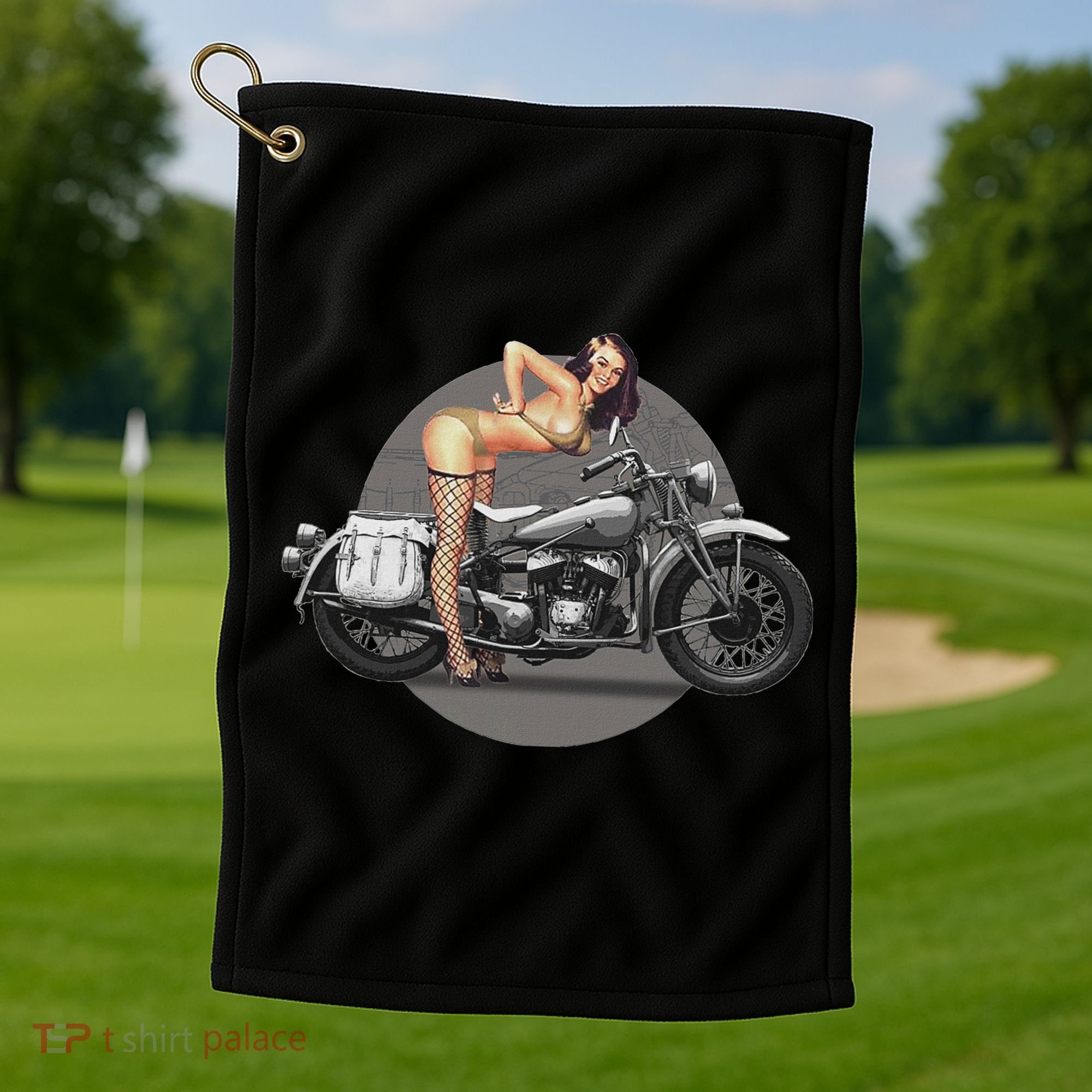 Pin Up Girl Classic Motorcycle Golf Towel