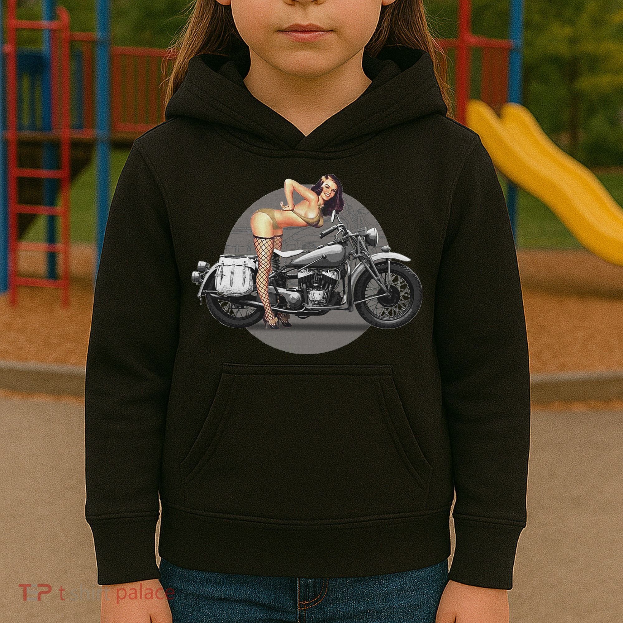 Pin Up Girl Classic Motorcycle Kids Hoodie