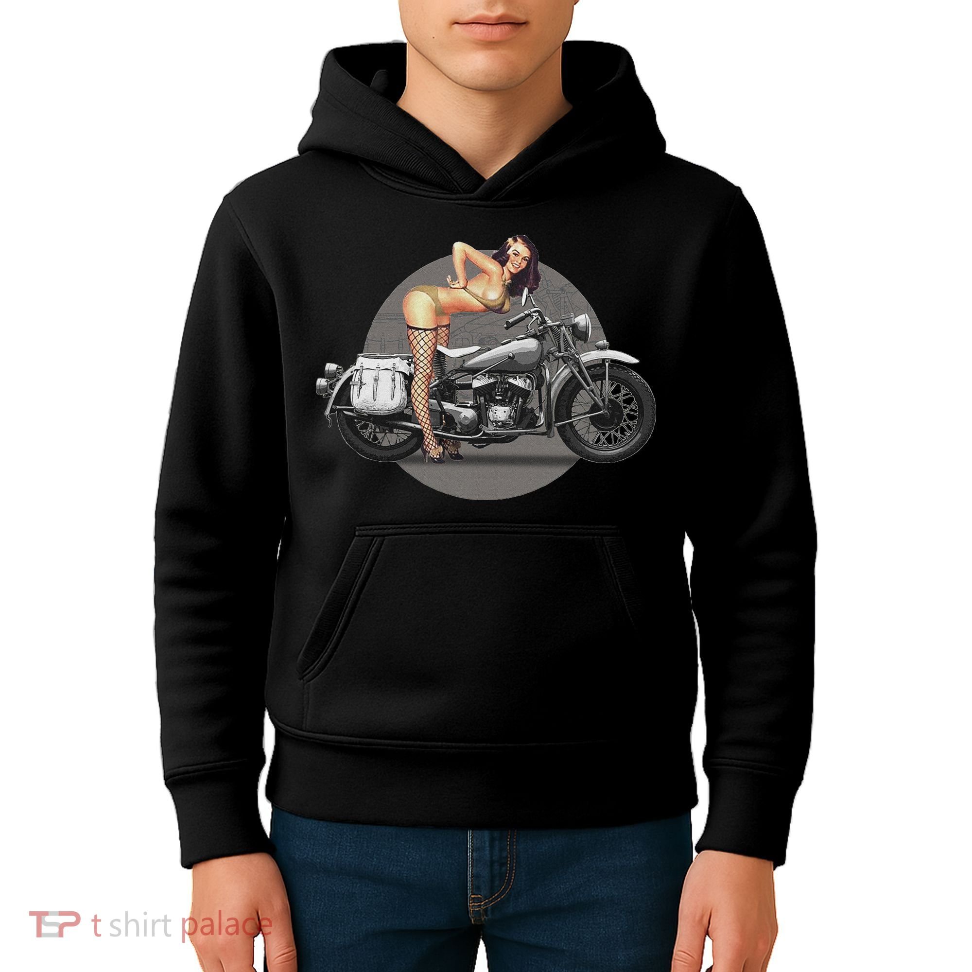 Pin Up Girl Classic Motorcycle Kids Hoodie