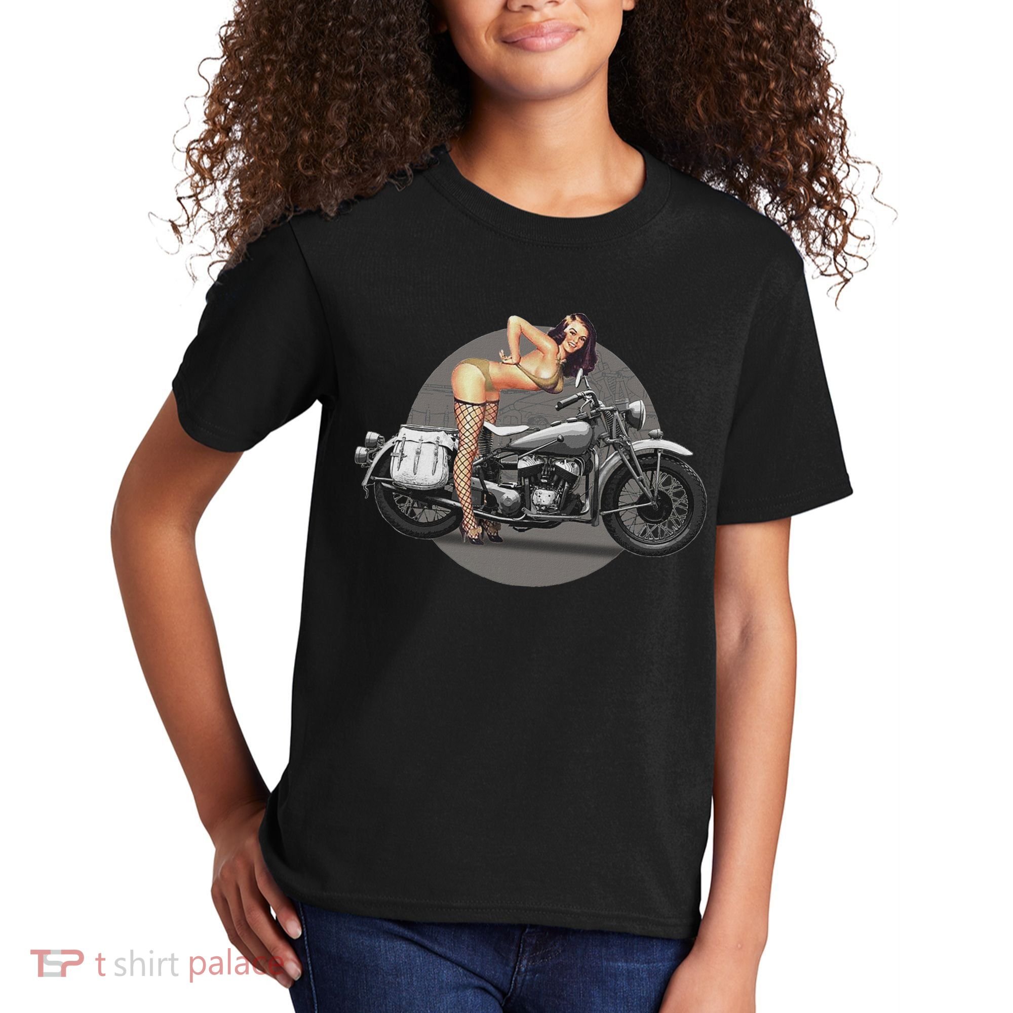 Pin Up Girl Classic Motorcycle Kids T-Shirt