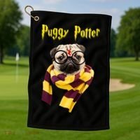 Puggy Potter Funny Parody Movie Golf Towel thumb 1