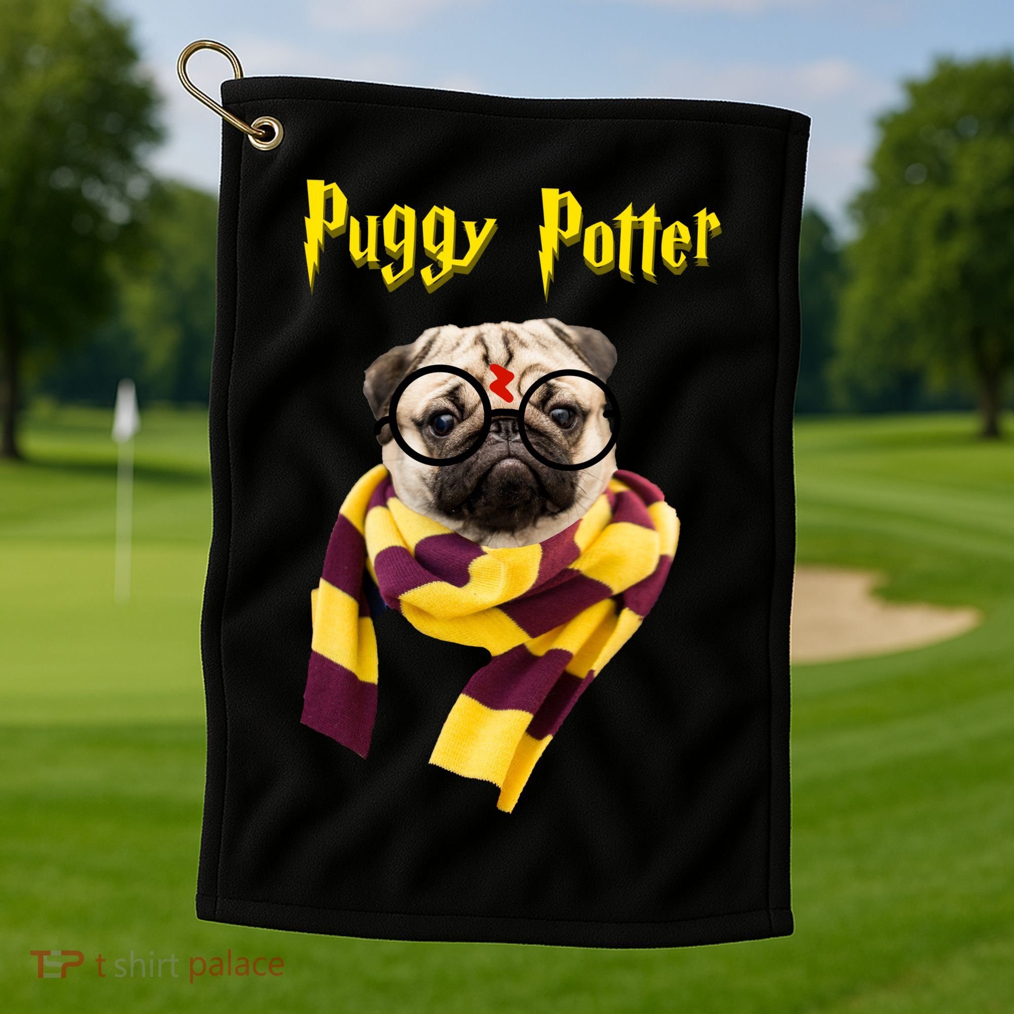 Puggy Potter Funny Parody Movie Golf Towel