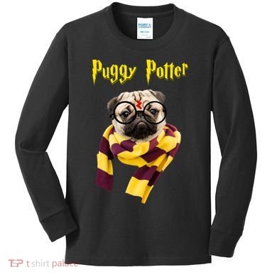 Puggy Potter Funny Parody Movie Kids Long Sleeve Shirt