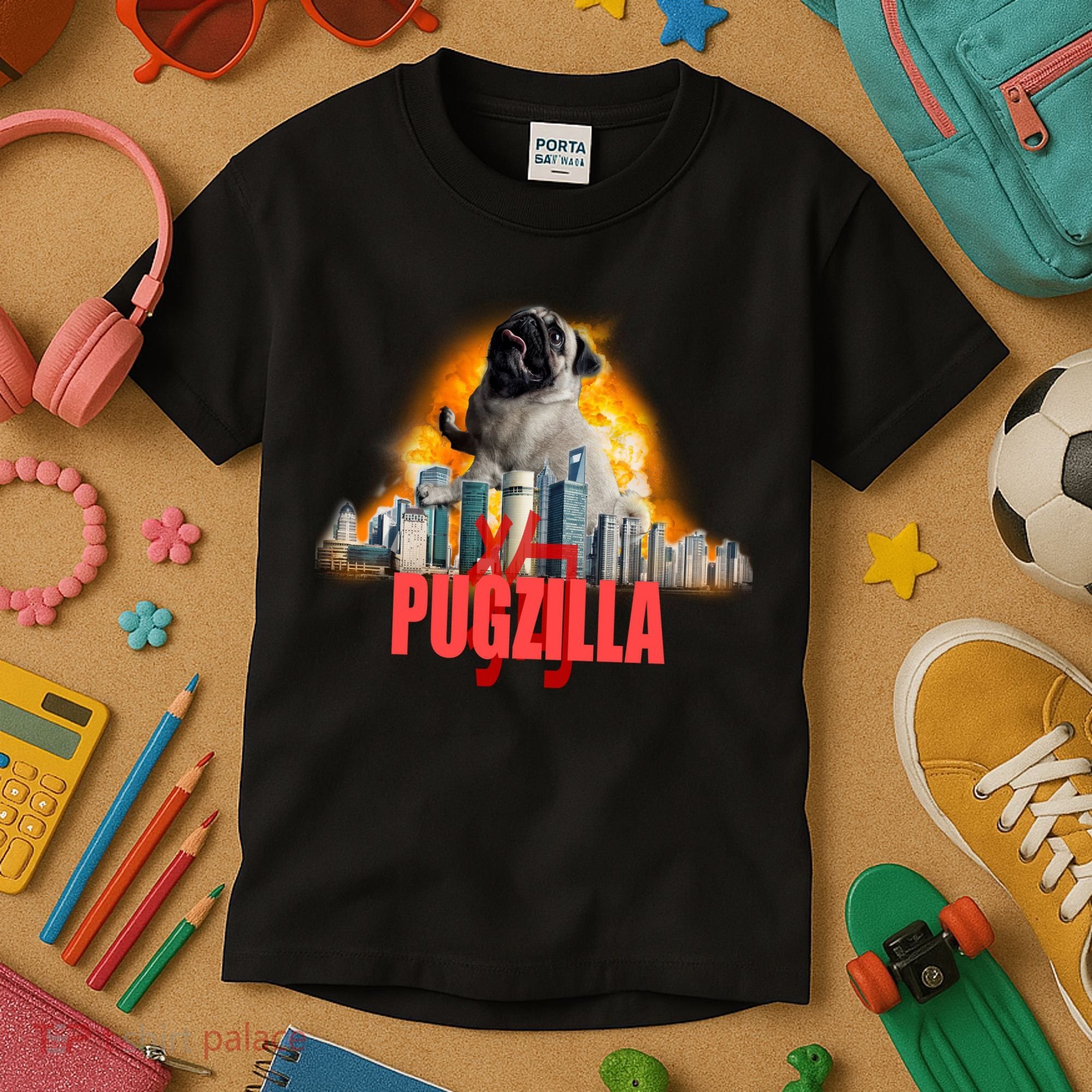 Pugzilla Funny Pug Kids T-Shirt