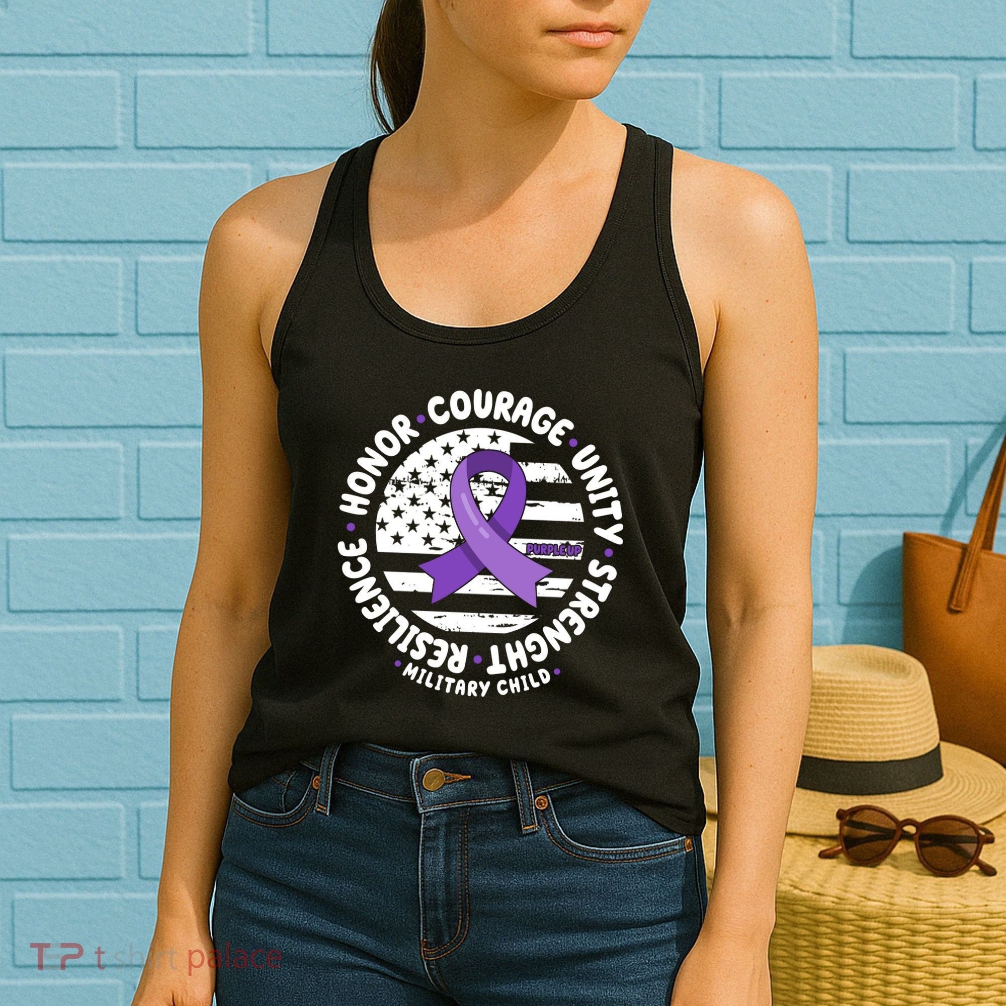 Purple Up Honor Unity Military Quote Ribbon Usa Women's Tank Top