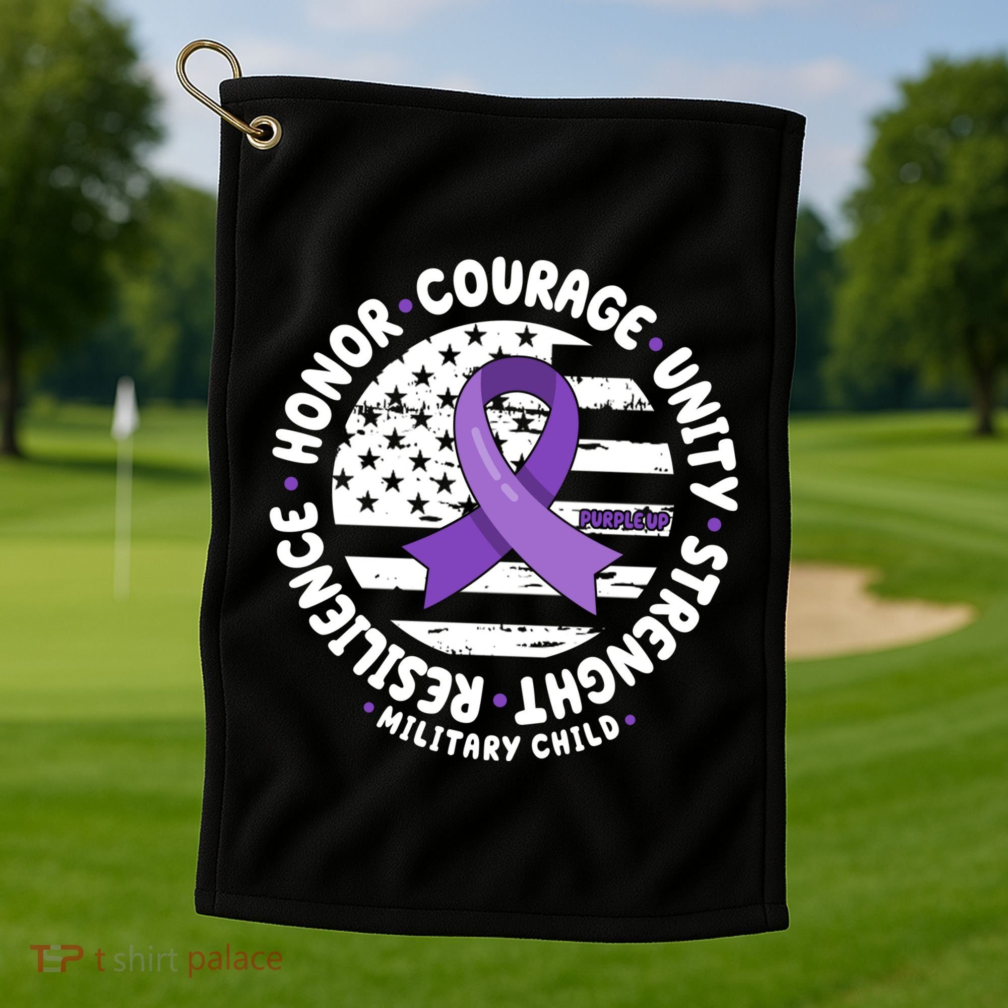 Purple Up Honor Unity Military Quote Ribbon Usa Golf Towel