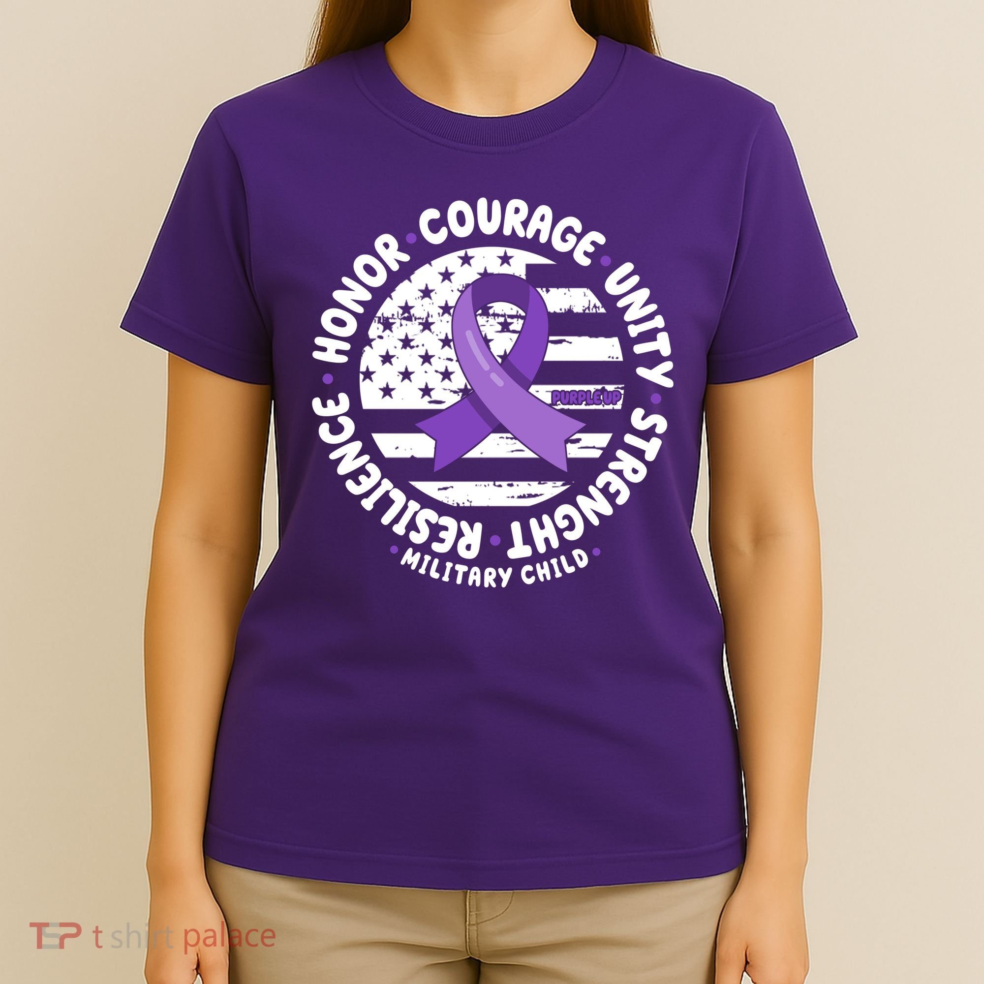 Purple Up Honor Unity Military Quote Ribbon Usa T-Shirt